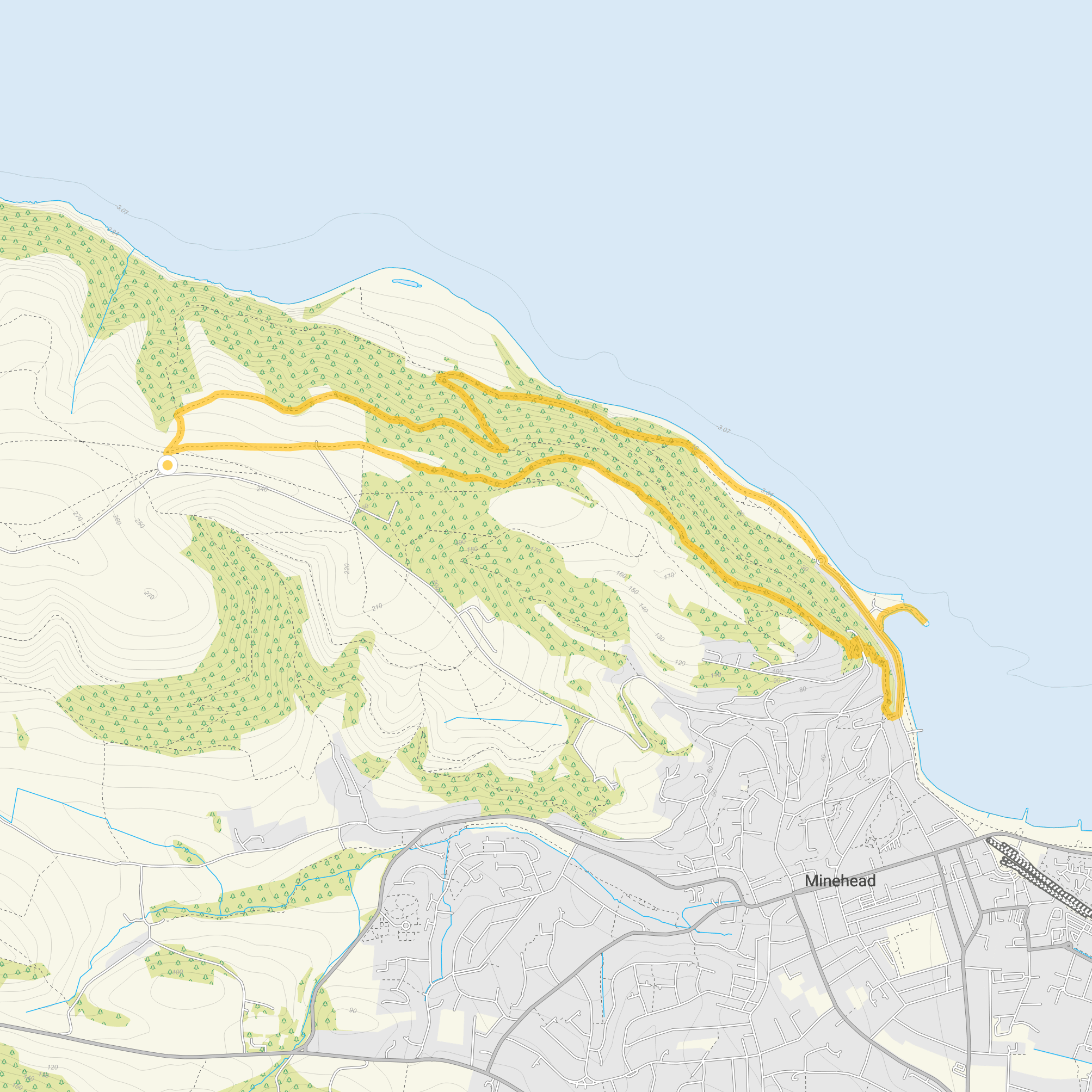Route map for Minehead Walk 2, a 5 mile circular walk in Somerset