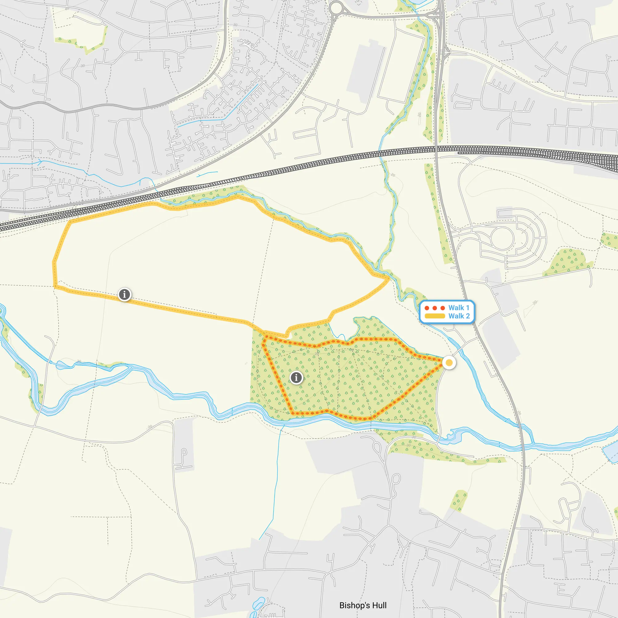 Route map for Netherclay Wood Walk 1, a 0.75 mile circular walk in Somerset