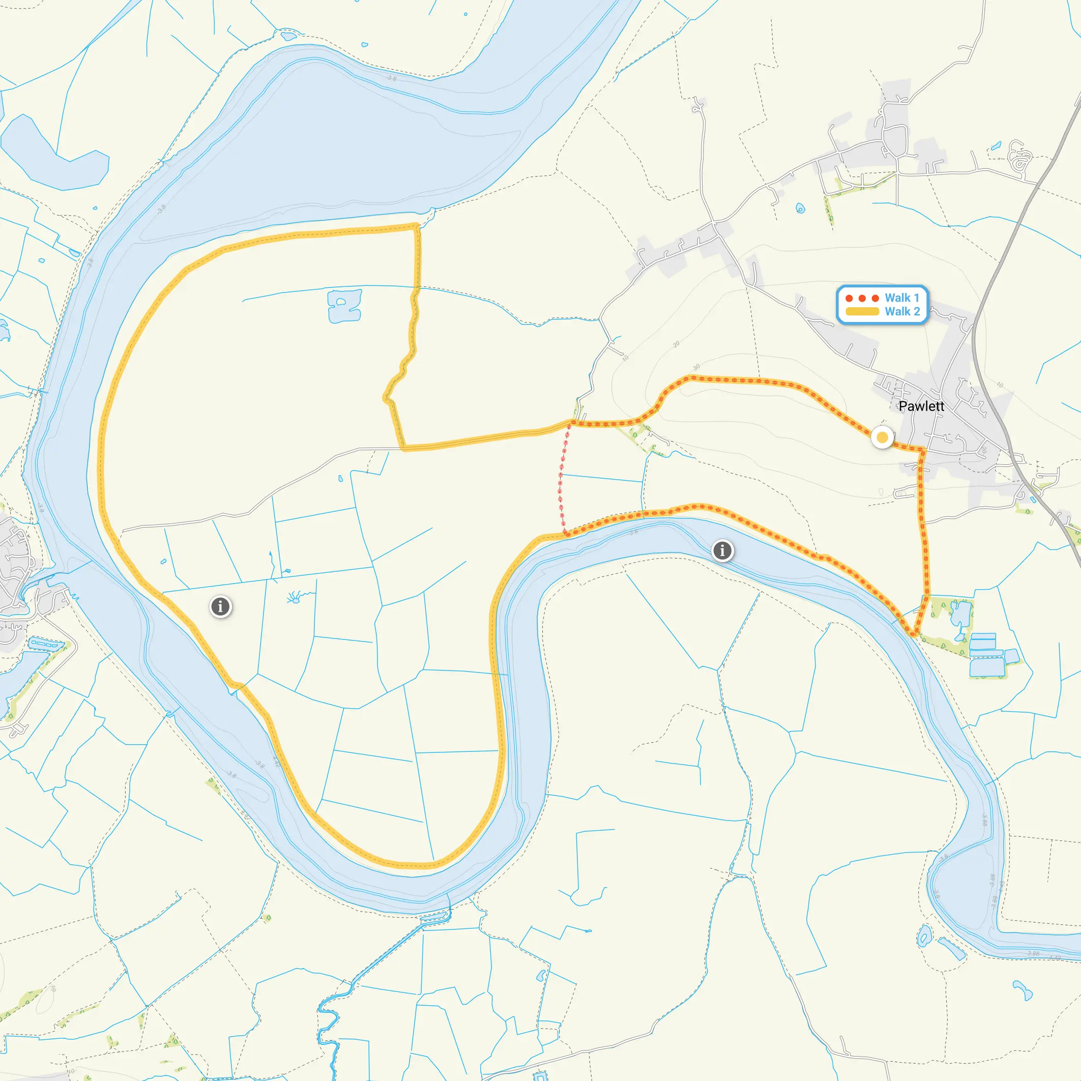 Route map for Pawlett Hams Walk 1, a 2.75 mile circular walk in Somerset
