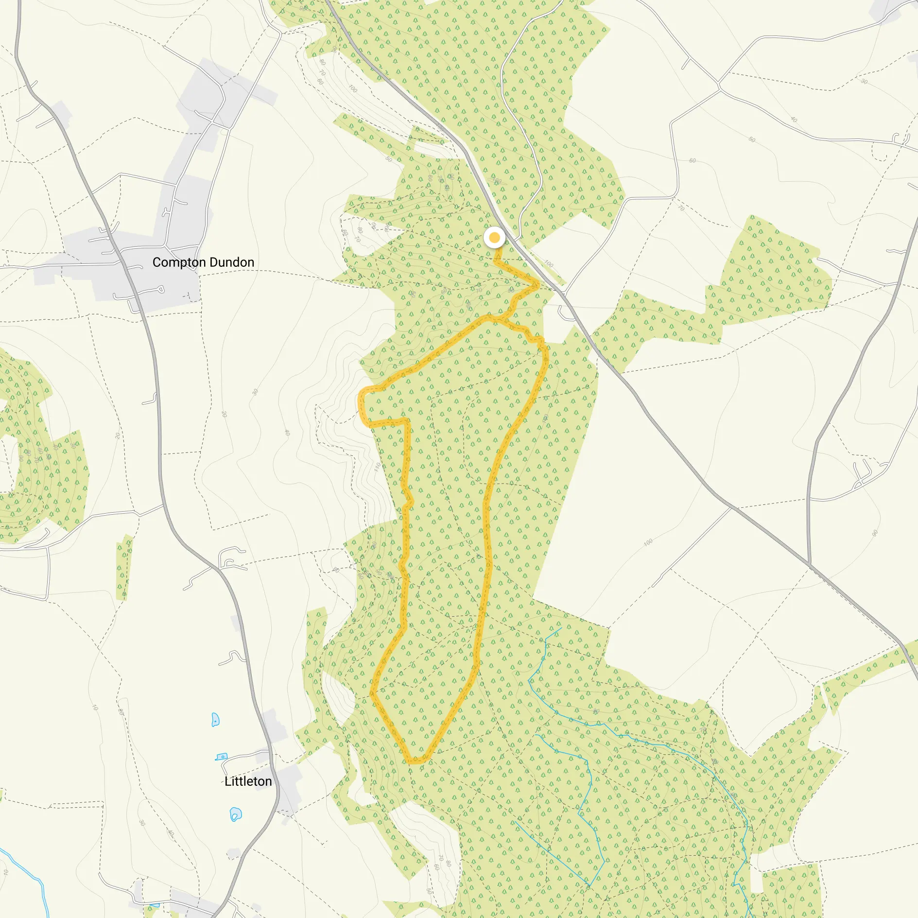 Route map for Polden Way Walk, a 3 mile circular walk in Somerset
