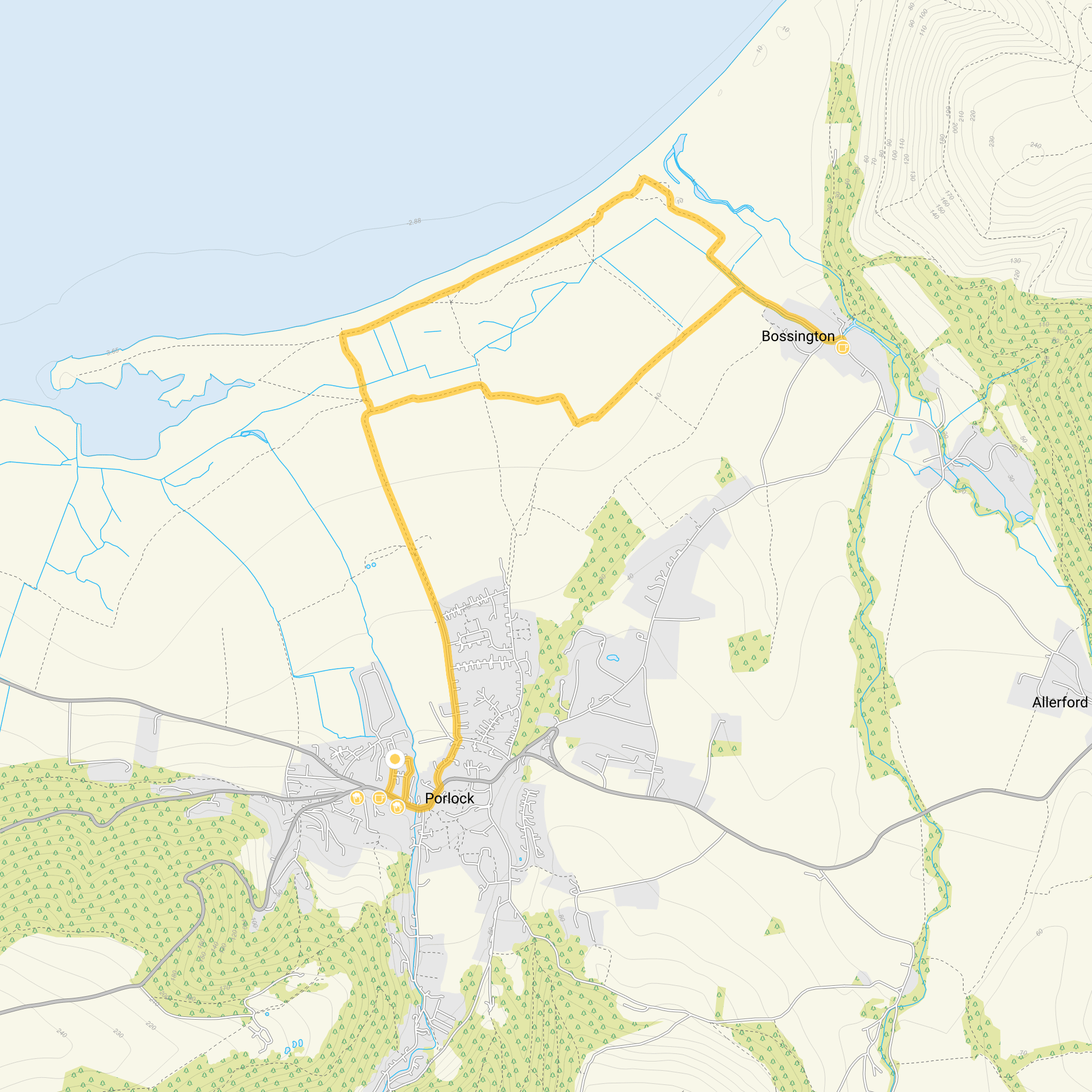 Route map for Porlock Walk 1, a 4 mile circular walk in Somerset