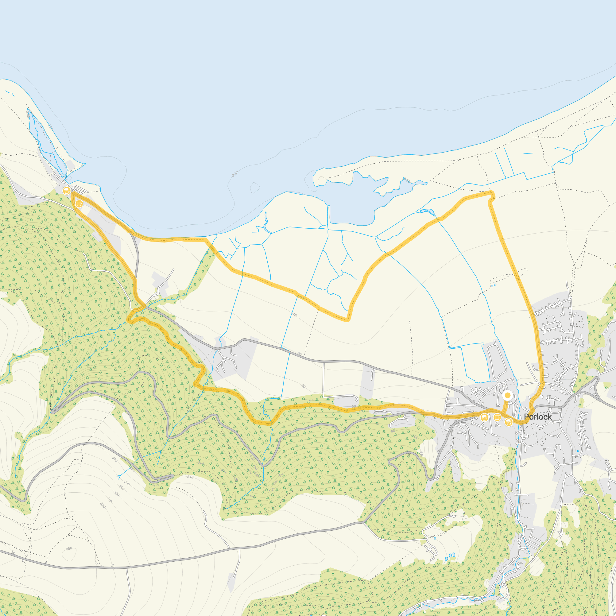 Route map for Porlock Walk 2, a 4.5 mile circular walk in Somerset
