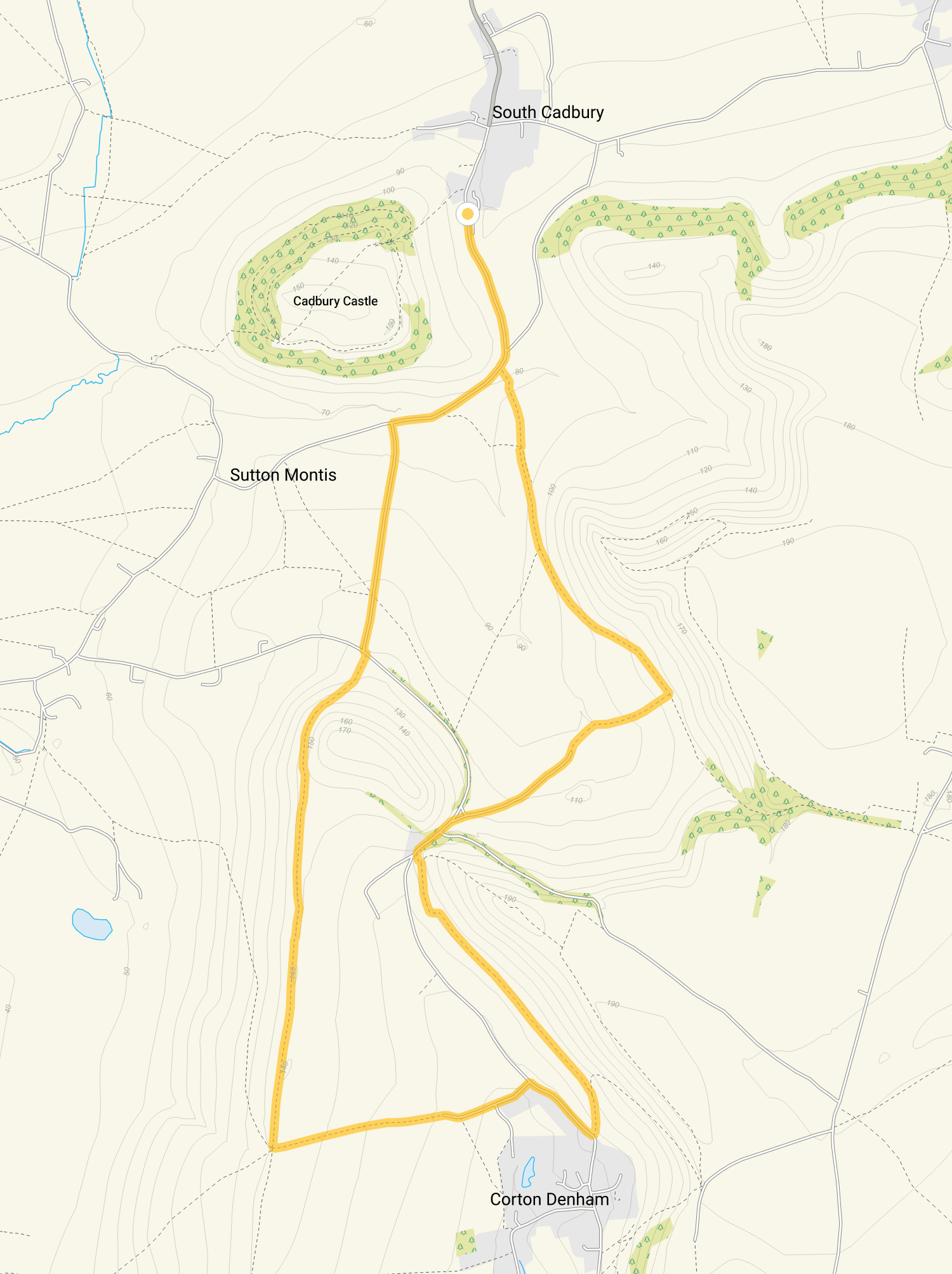 Route map for South Cadbury & Corton Denham Walk, a 4.5 mile circular walk in Somerset