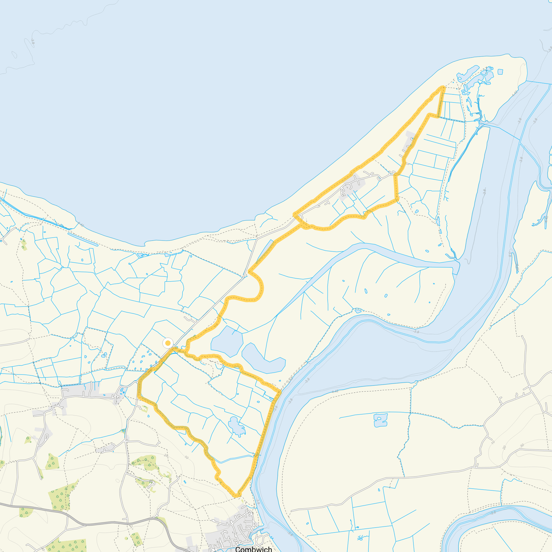 Route map for Steart Marshes Walk 2, an 8.75 mile circular walk in Somerset