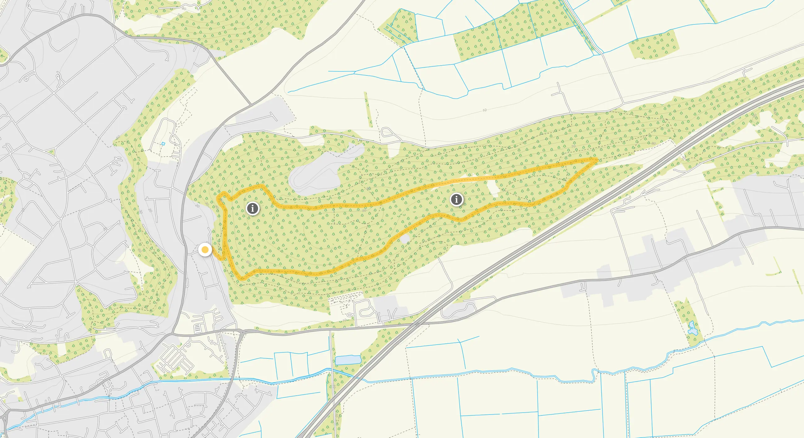 Route map for The Warren Walk, a 2.5 mile circular walk in Somerset