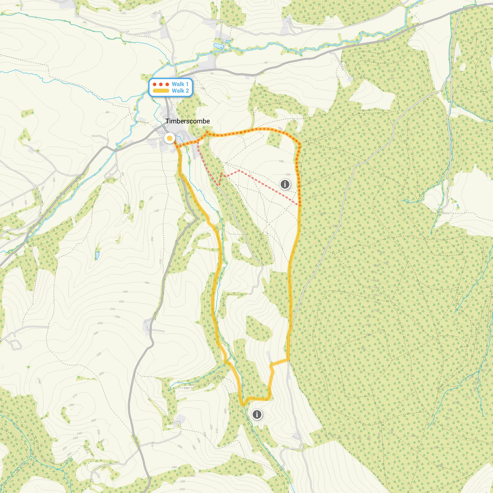 Route map for Timberscombe Walk 1, a 2 mile circular walk in Somerset