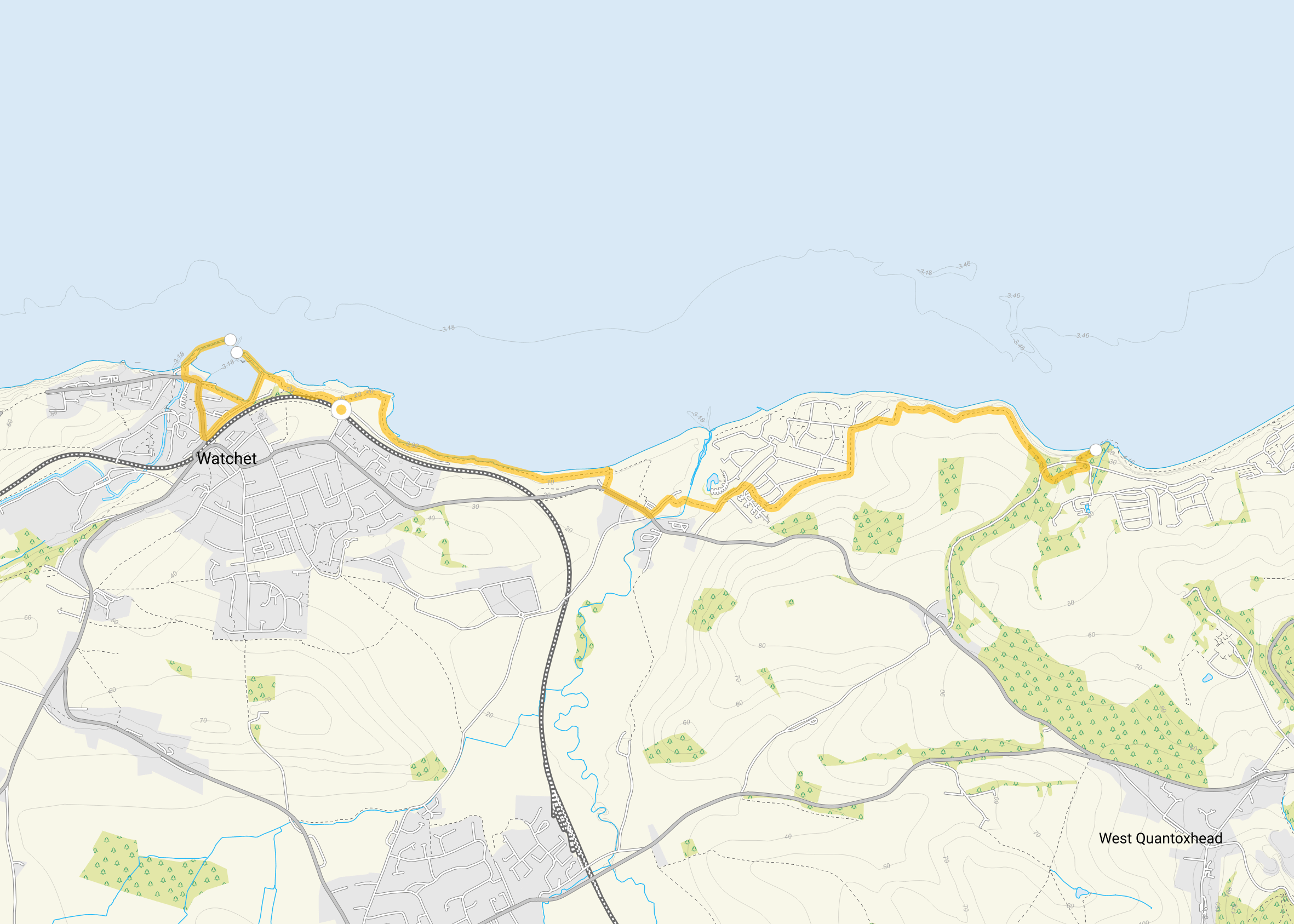 Route map for Watchet Walk 3, a 5.5 mile circular walk in Somerset