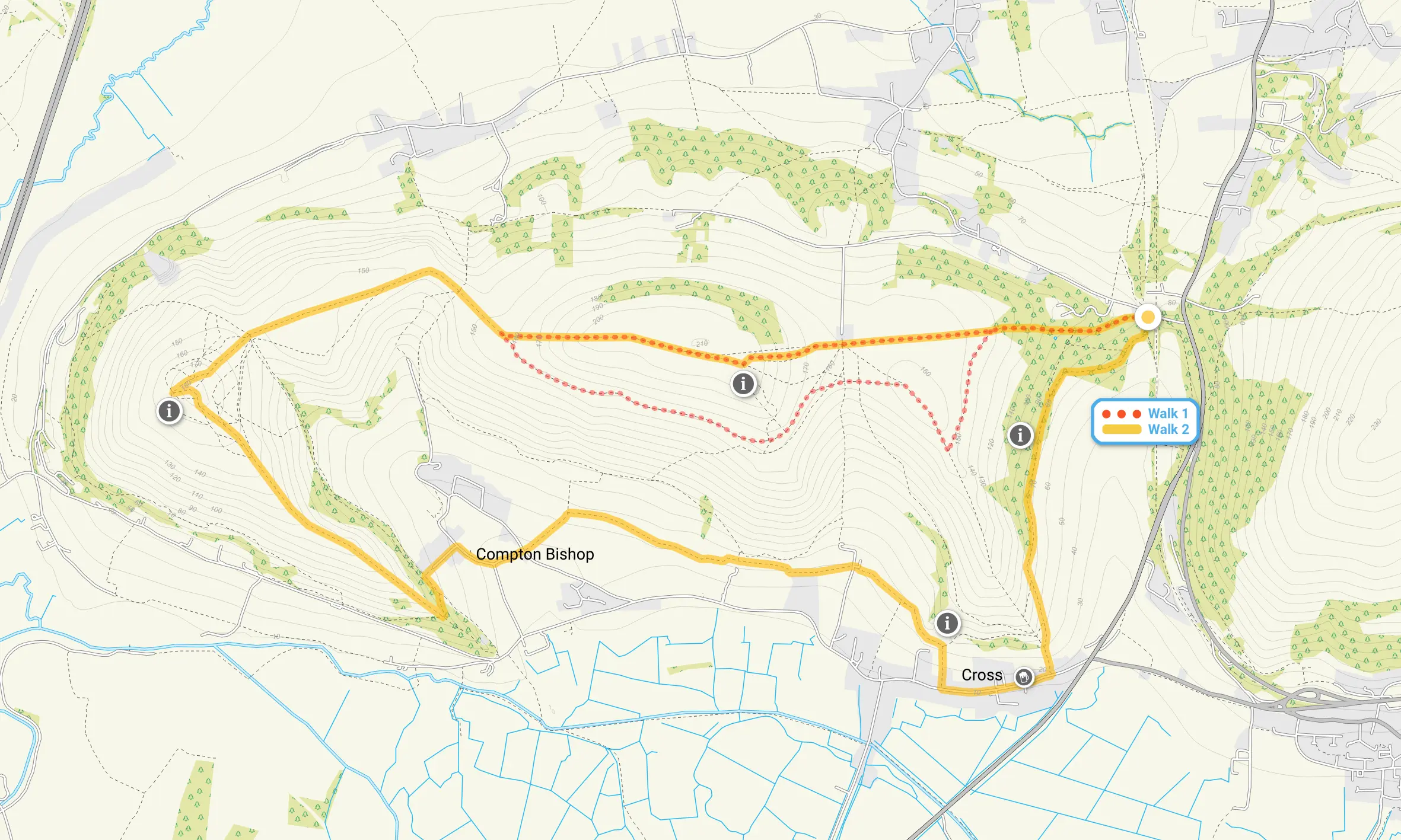 Route map for Wavering Down Walk 1, a 3.25 mile circular walk in Somerset