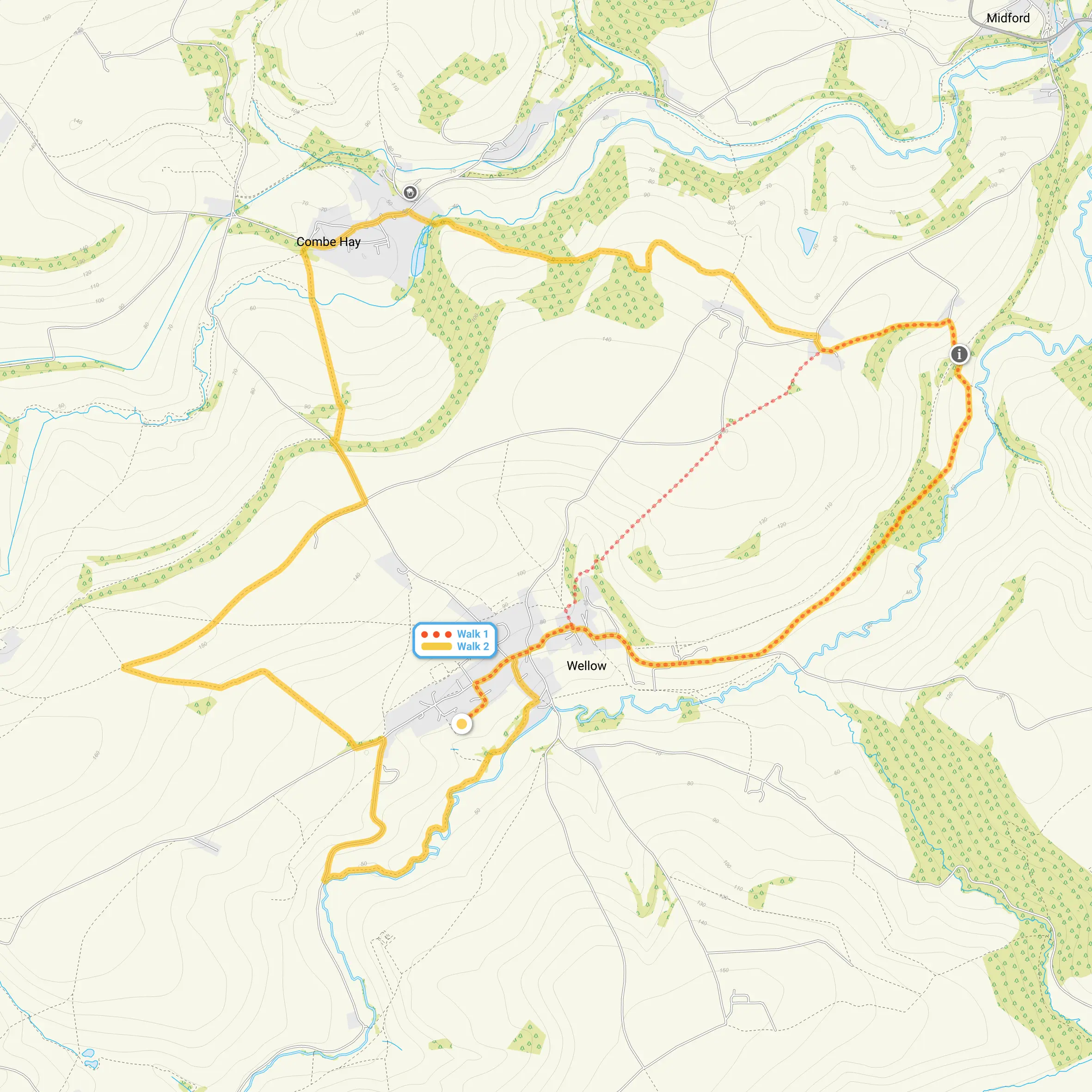 Route map for Wellow Walk 1, a 3.5 mile circular walk in Somerset