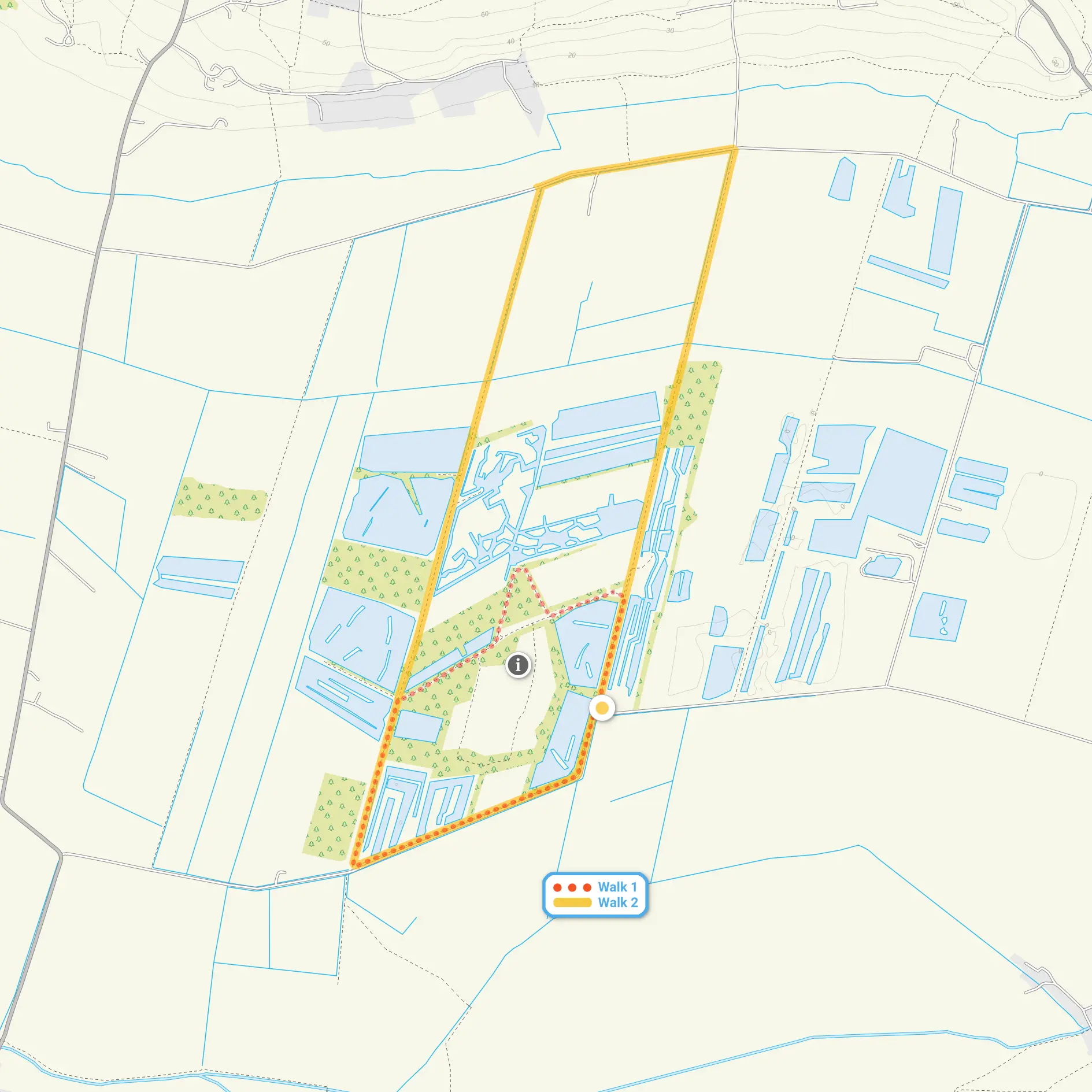 Route map for Westhay Moor Walk 1, a 1.75 mile circular walk in Somerset