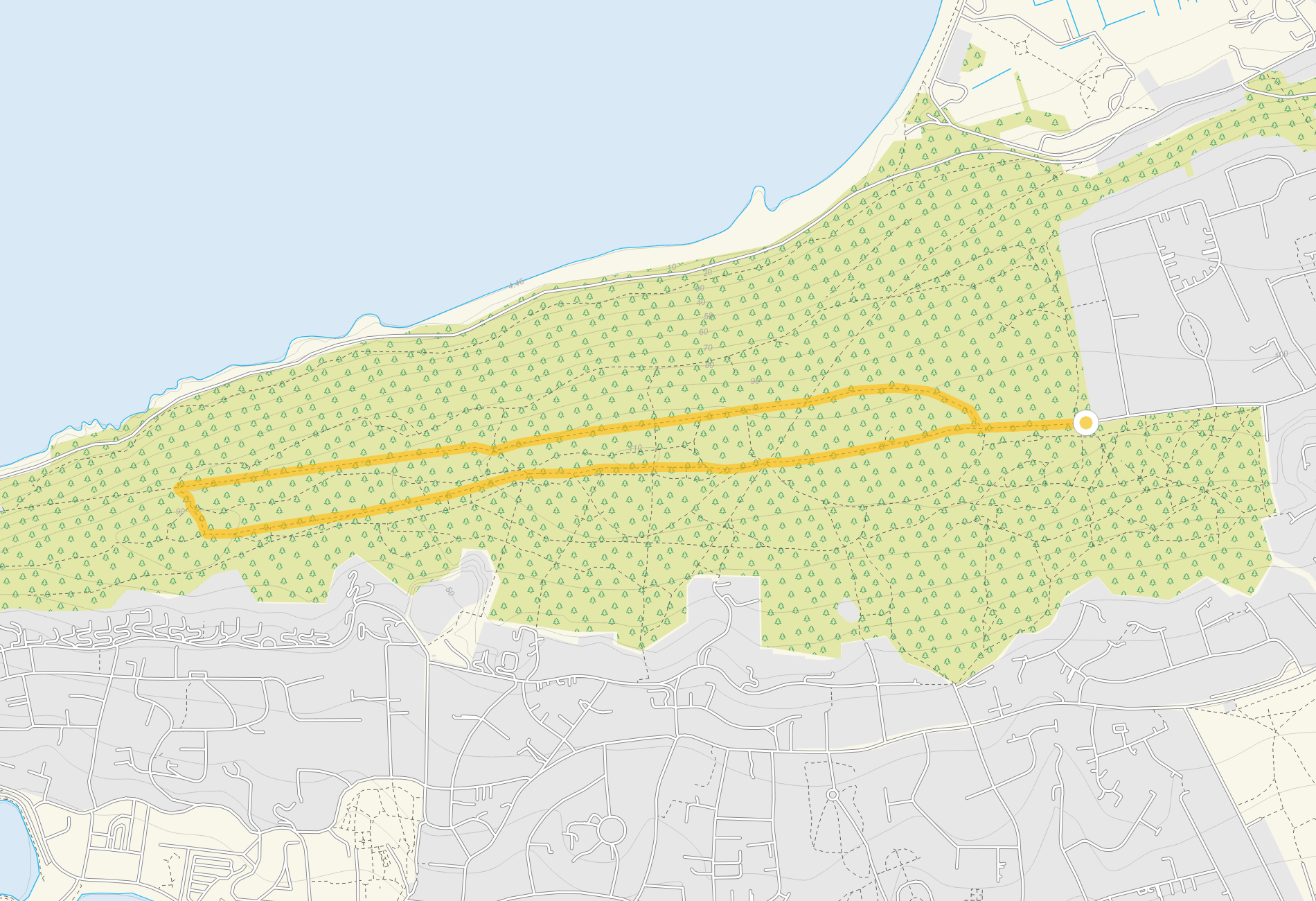 Route map for Weston Wood Walk 1, a 2 mile circular walk in Somerset