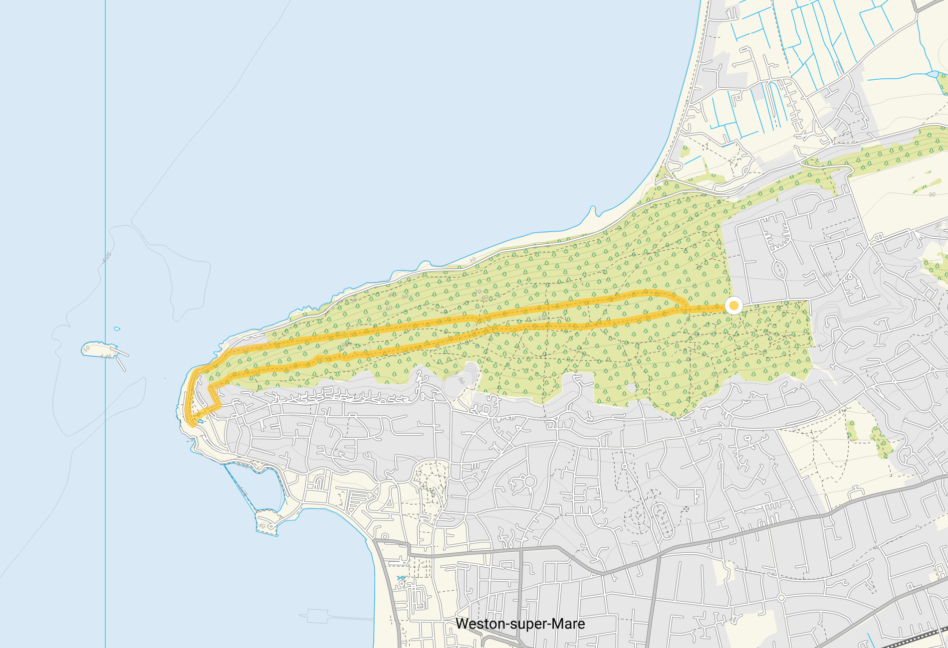 Route map for Weston Wood Walk 2, a 3.25 mile circular walk in Somerset