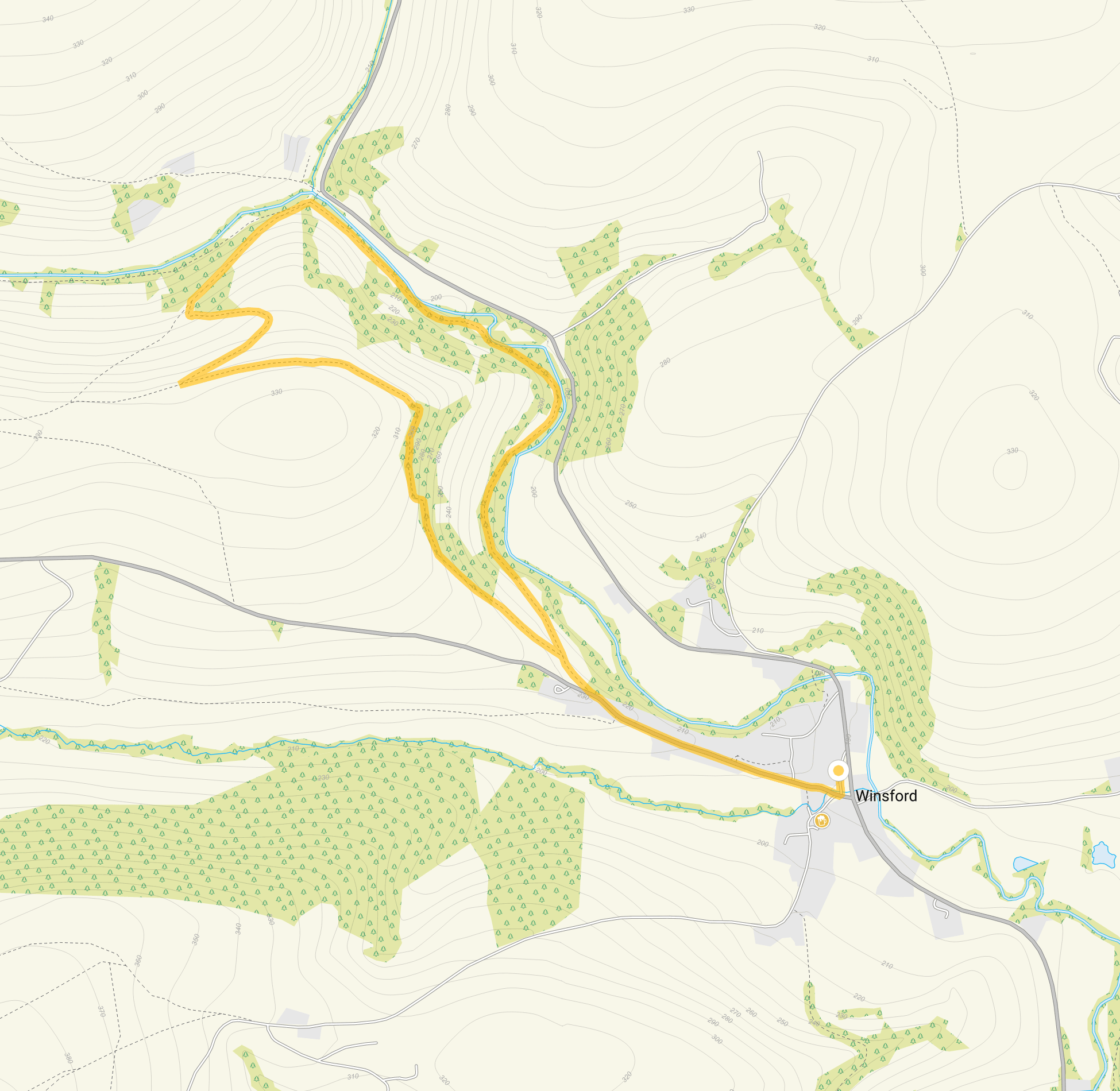 Route map for Winsford Walk 1, a 3 mile circular walk in Somerset
