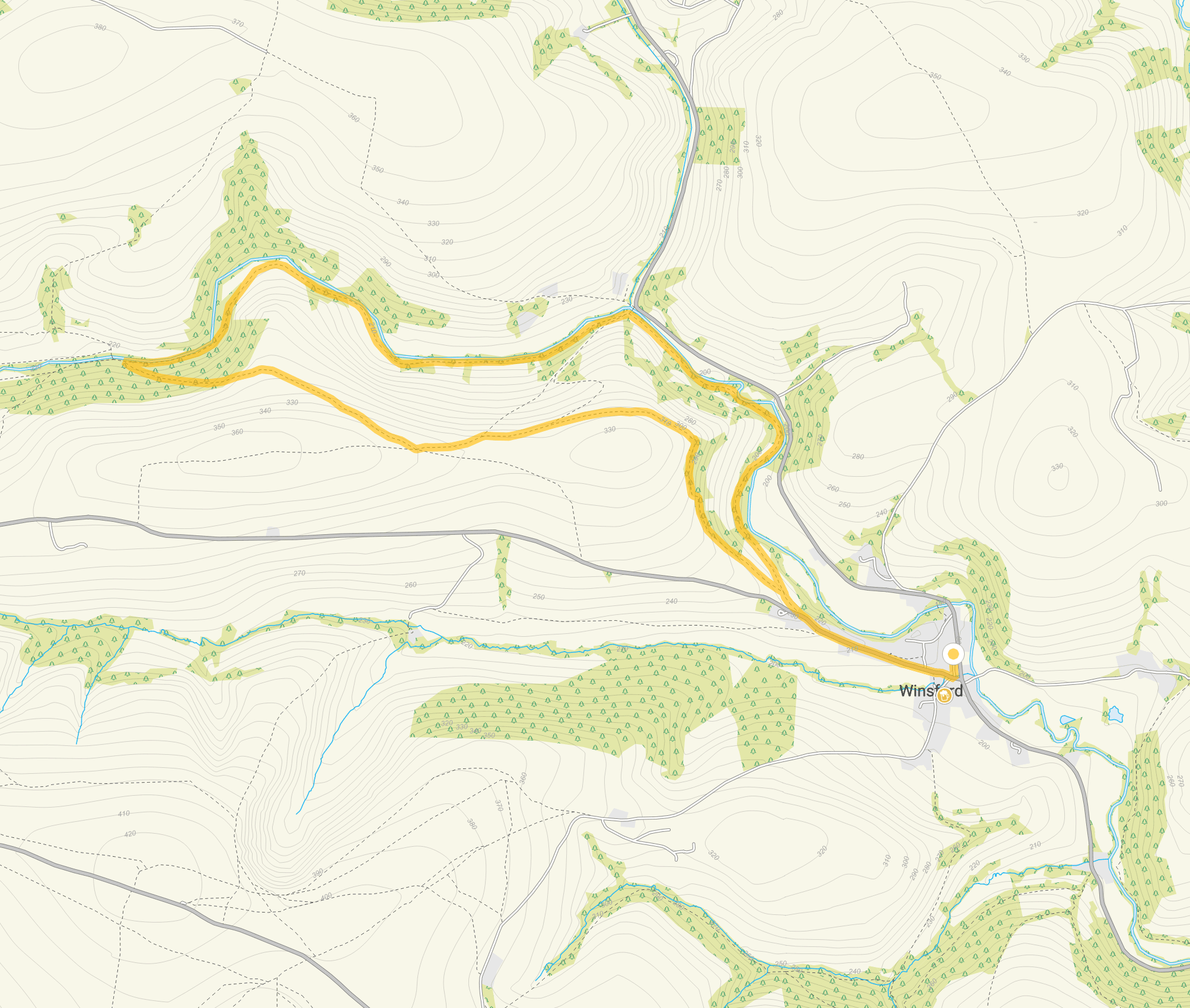 Route map for Winsford Walk 2, a 5 mile circular walk in Somerset