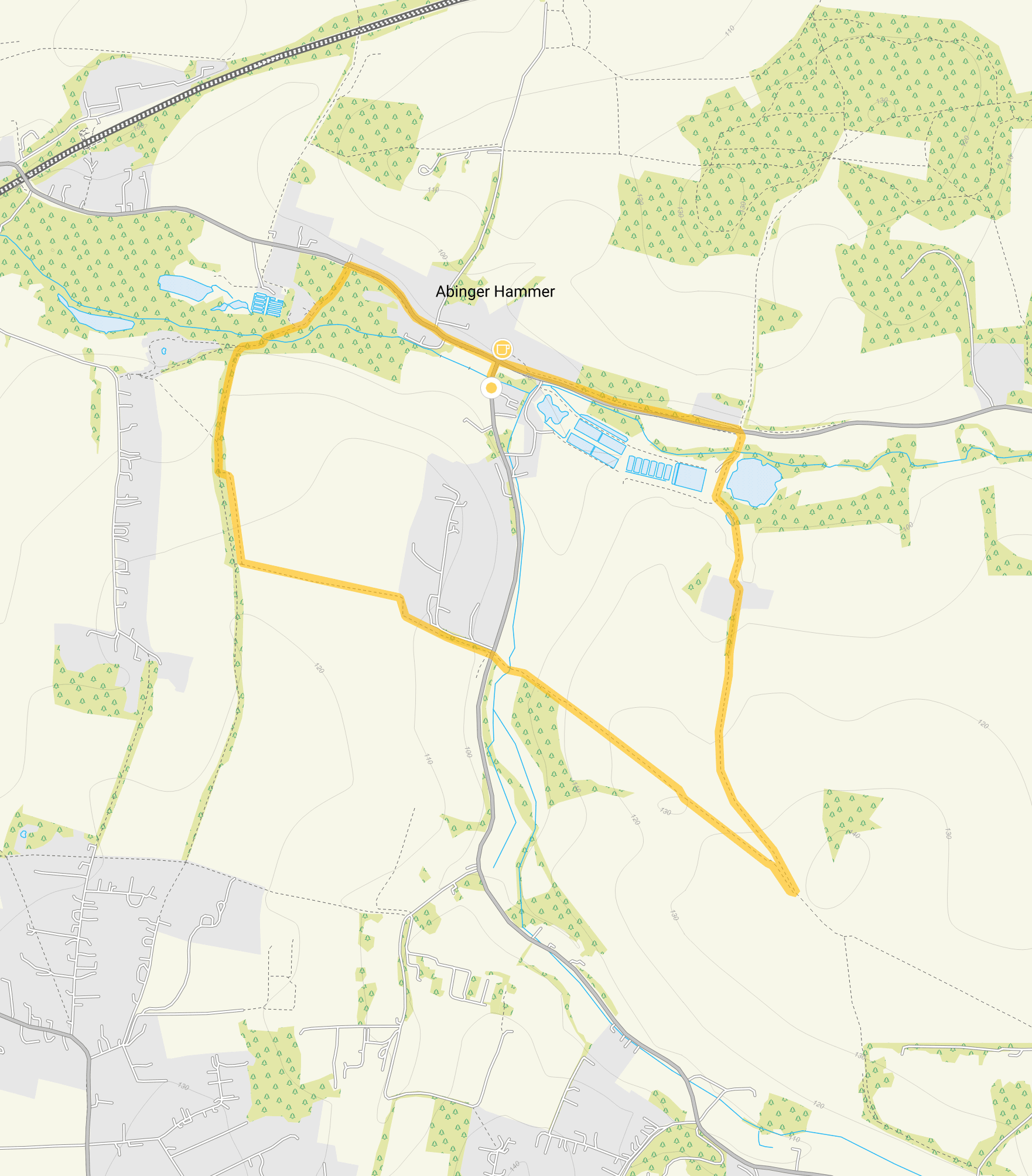 Route map for Abinger Hammer Walk 1, a 2.25 mile circular walk in Surrey