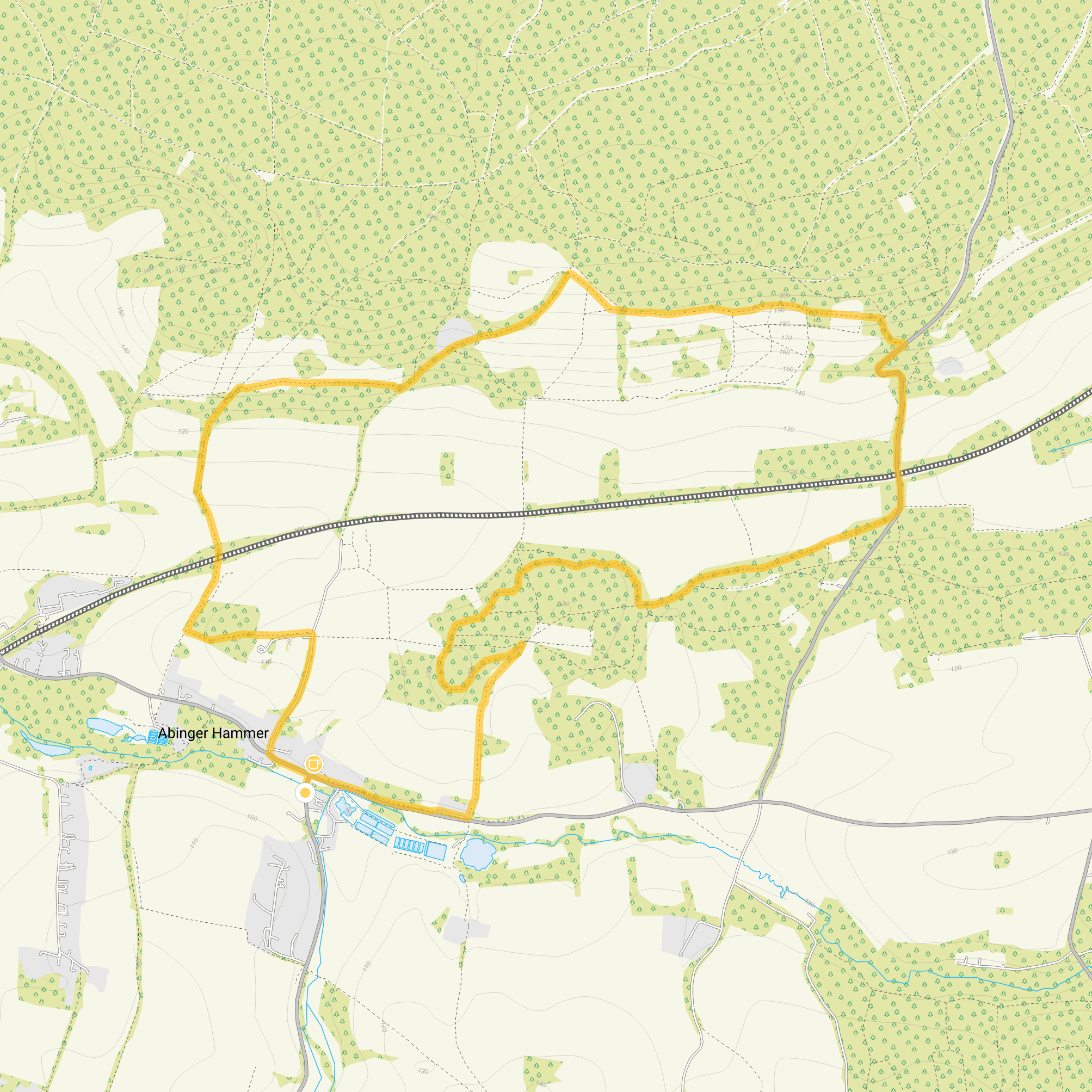 Route map for Abinger Hammer Walk 2, a 4.5 mile circular walk in Surrey