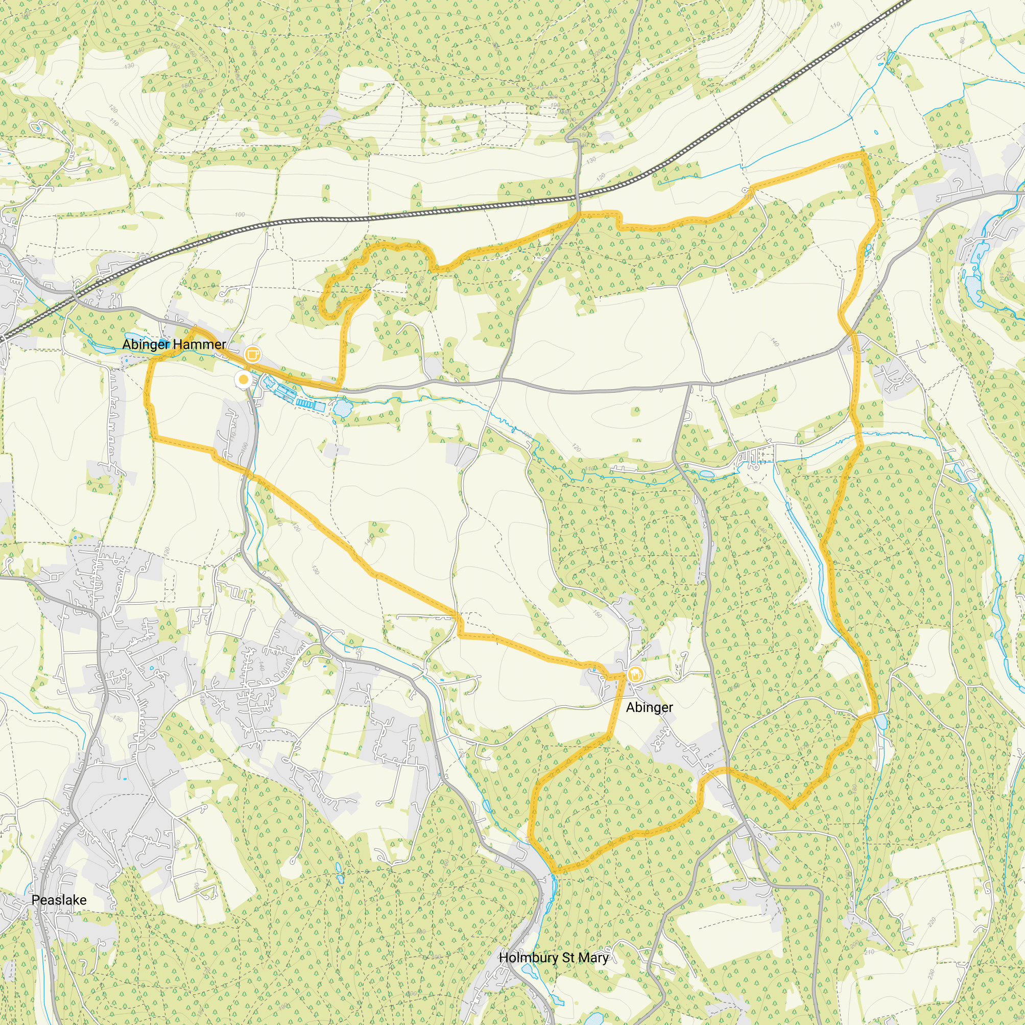 Route map for Abinger Hammer Walk 3, a 9 mile circular walk in Surrey