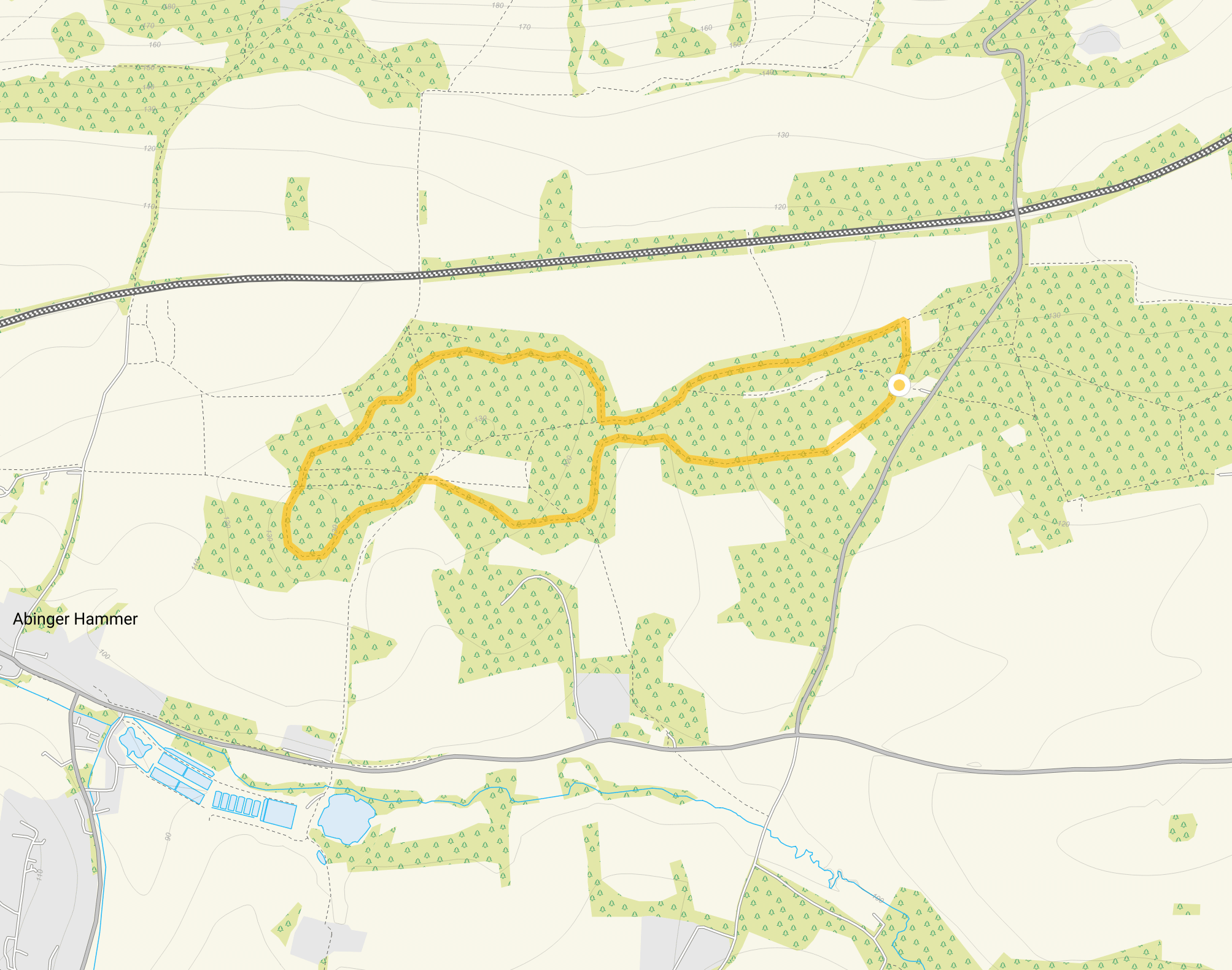 Route map for Abinger Roughs Walk, a 1.75 mile circular walk in Surrey