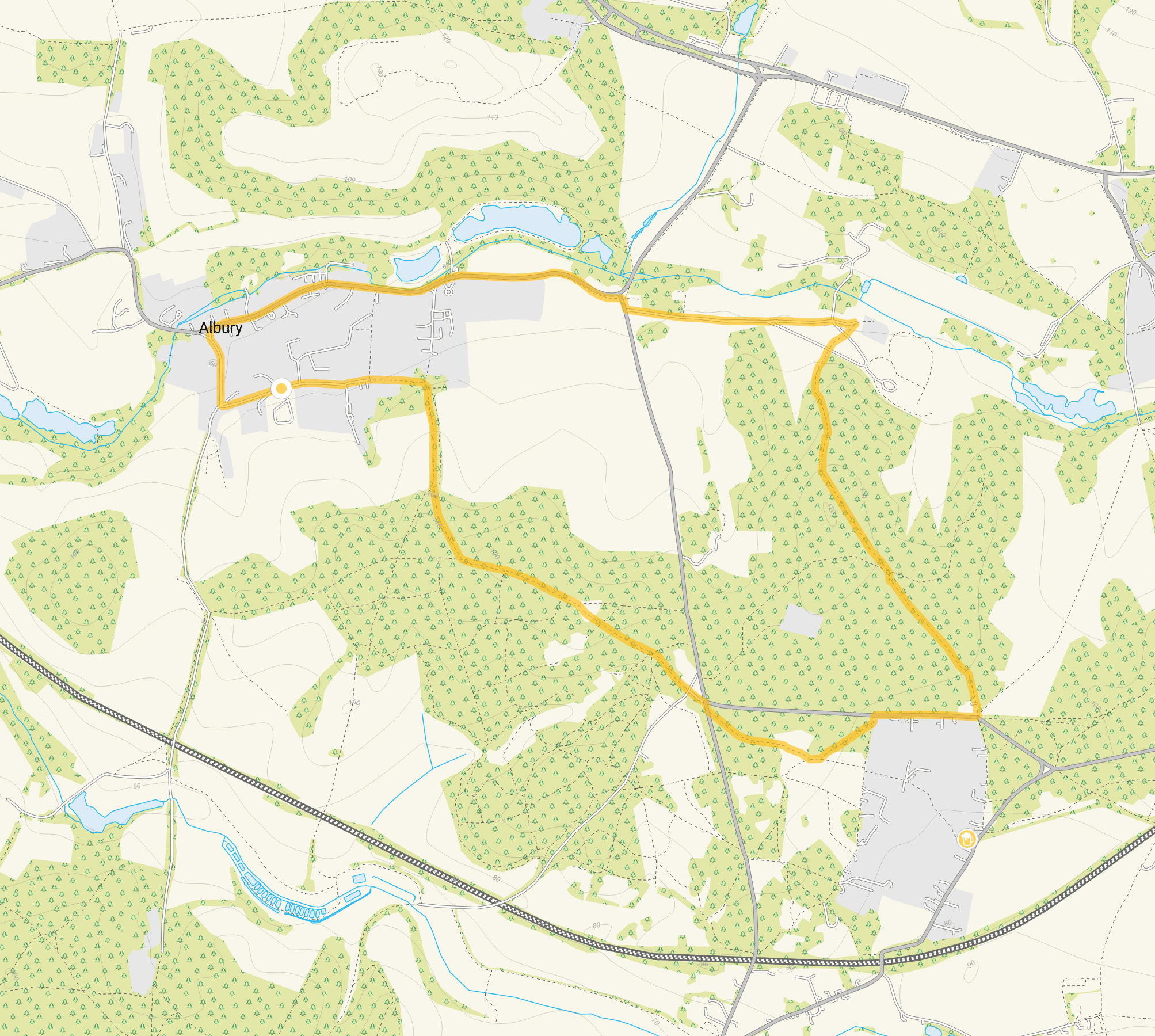 Route map for Albury Walk 1, a 3 mile circular walk in Surrey