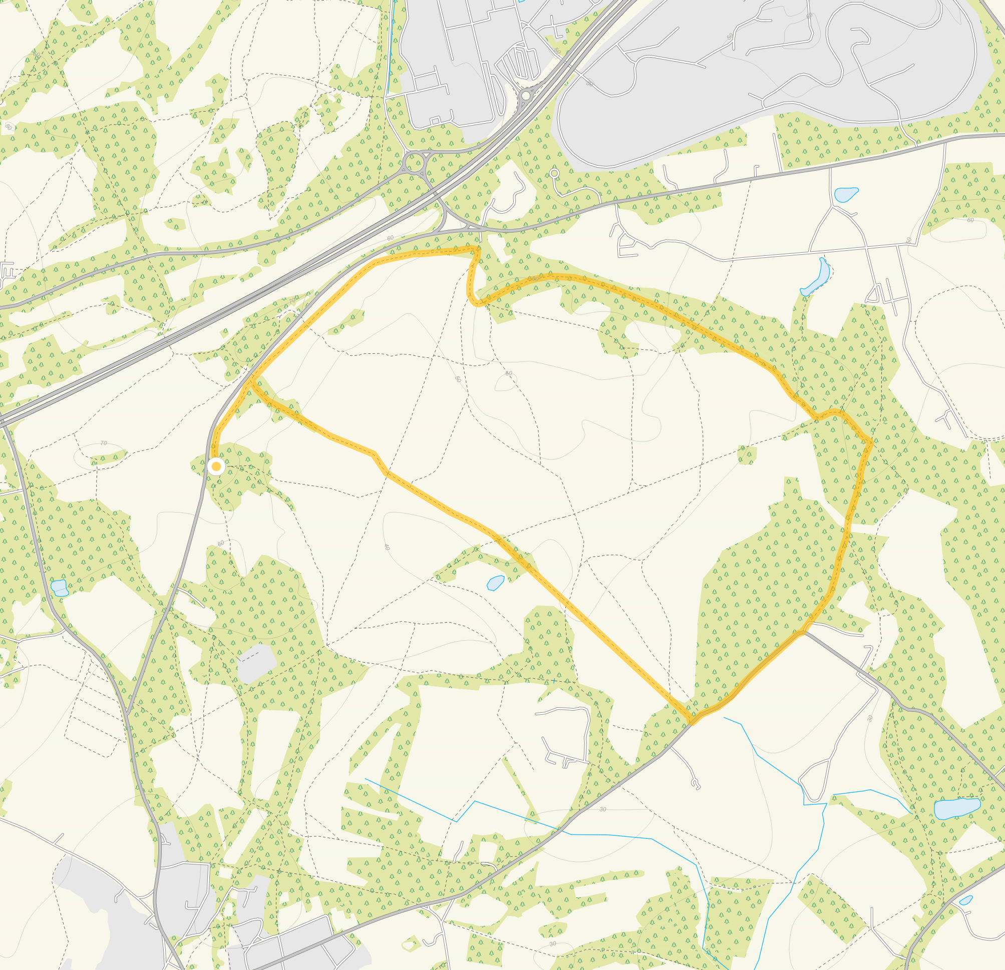 Route map for Albury Bottom Walk, a 3.5 mile circular walk in Surrey