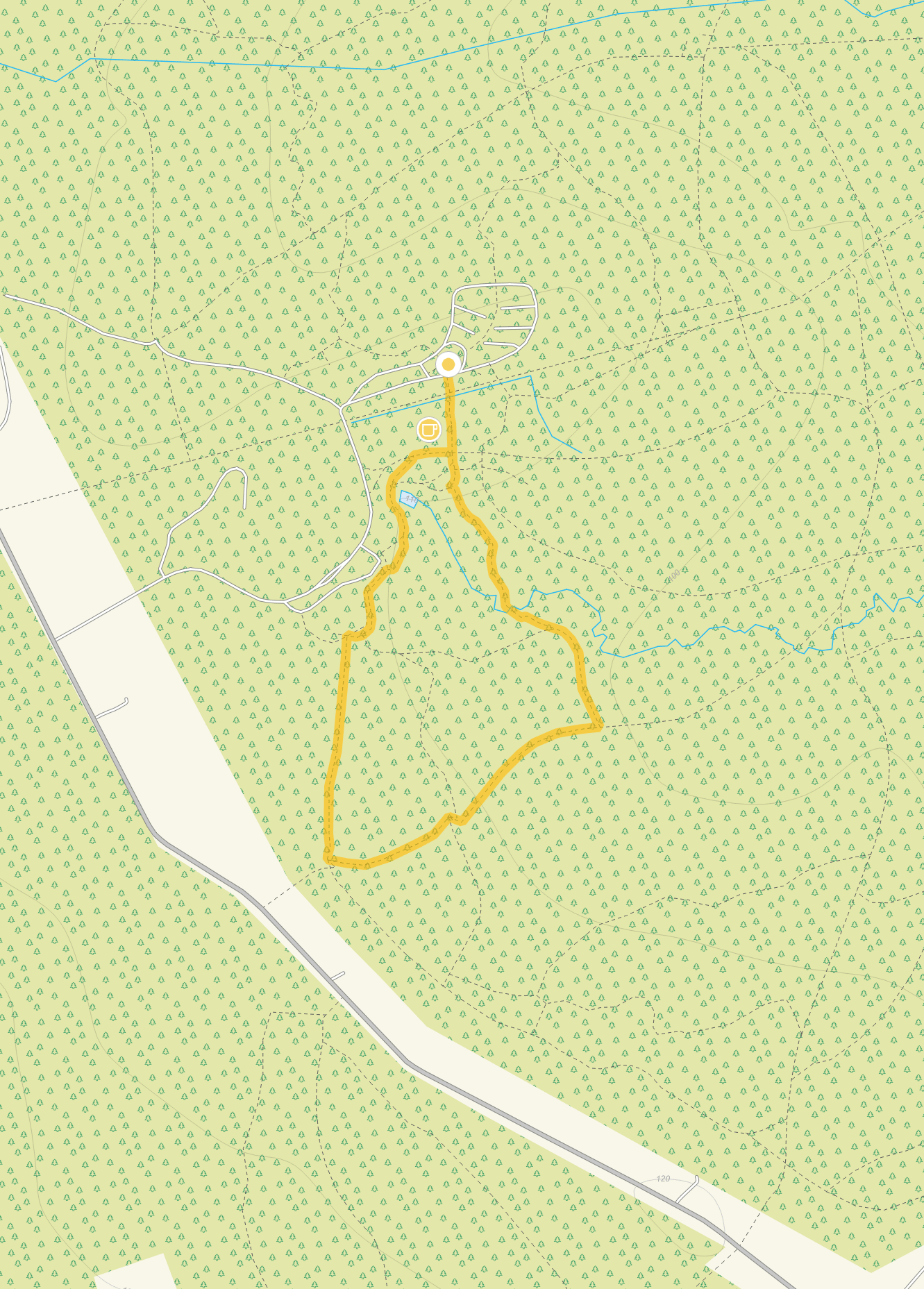 Route map for Alice Holt Forest Walk 1, a 1 mile circular walk in Surrey