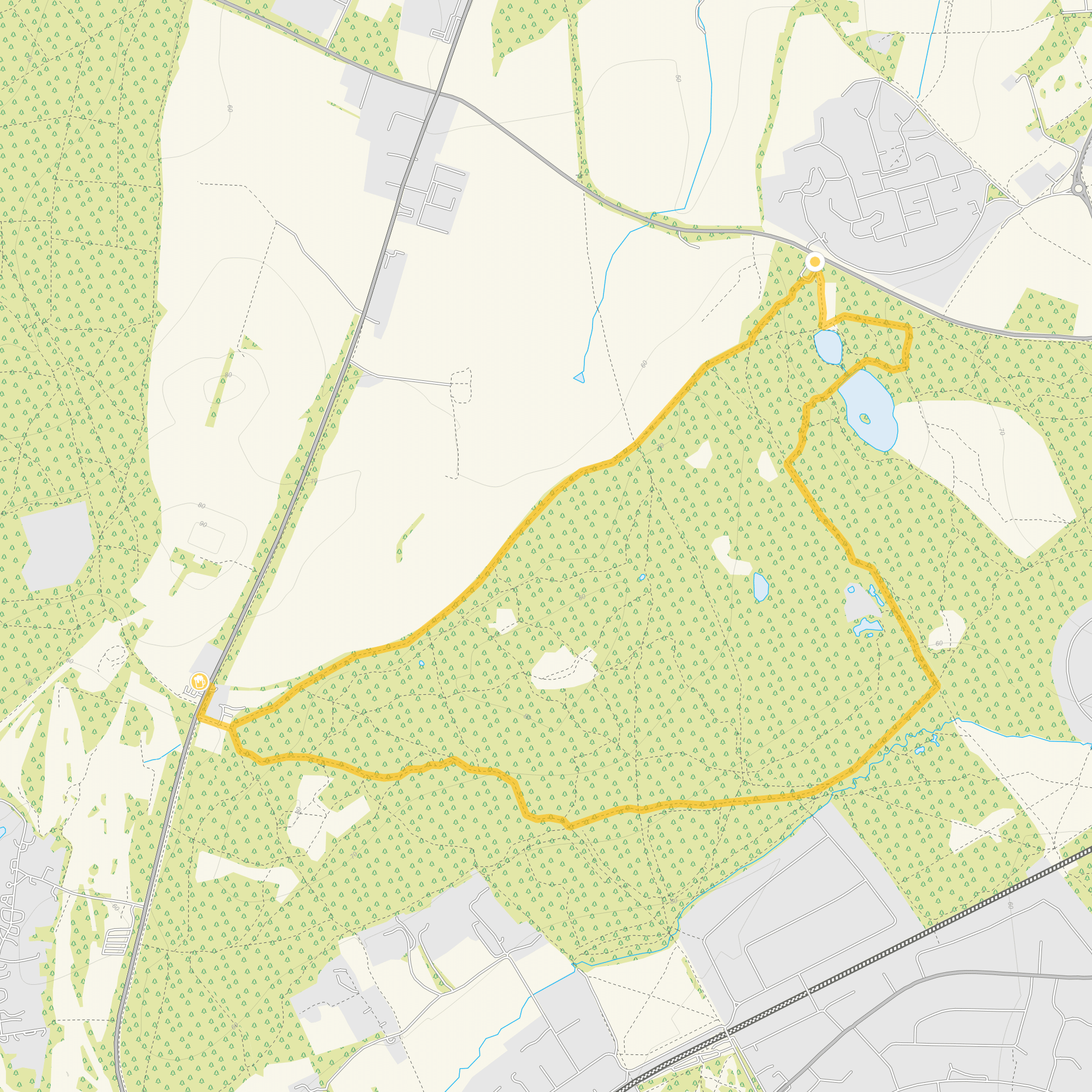 Route map for Ashtead Common Walk 2, a 4 mile circular walk in Surrey