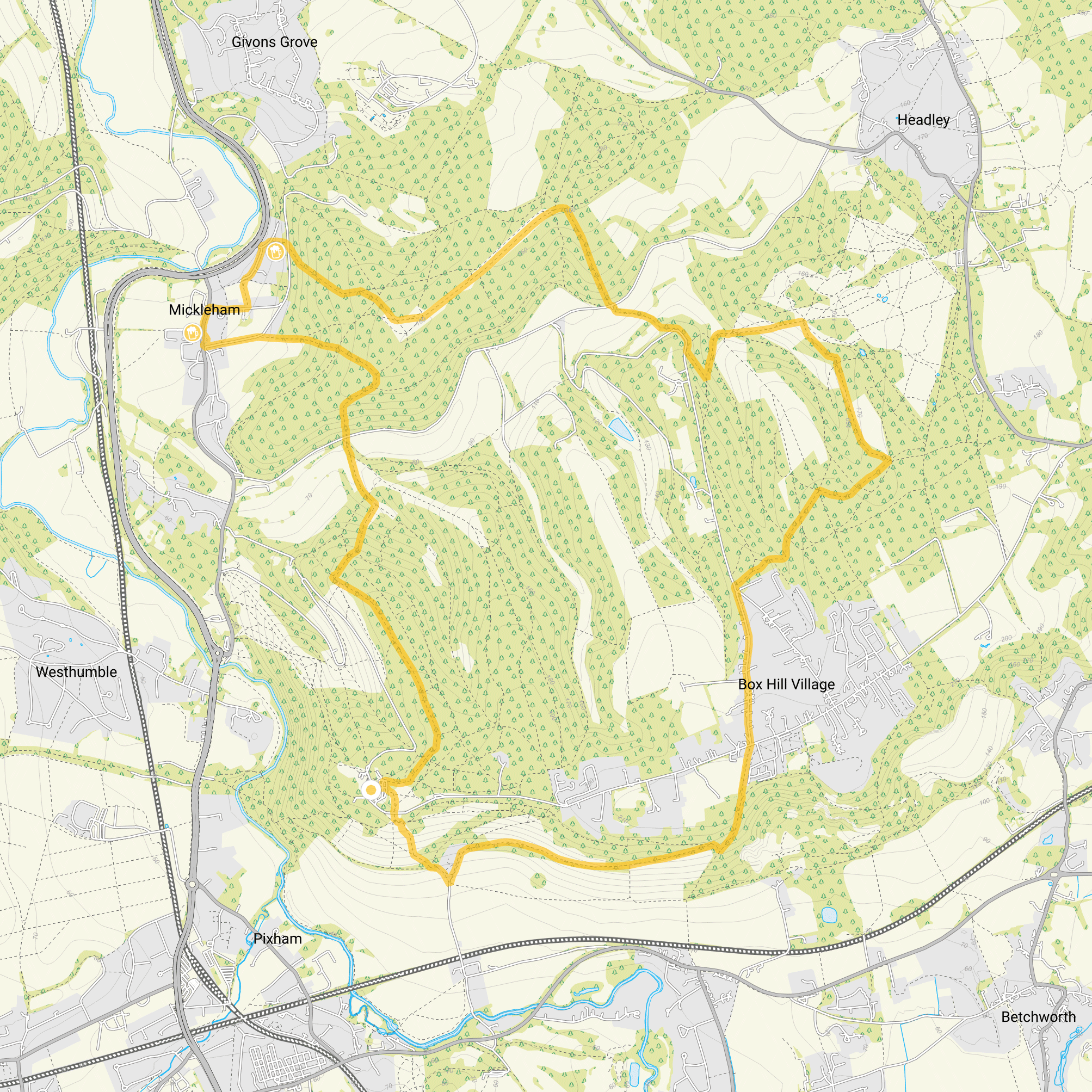 Route map for Box Hill Walk 4, an 8 mile circular walk in Surrey