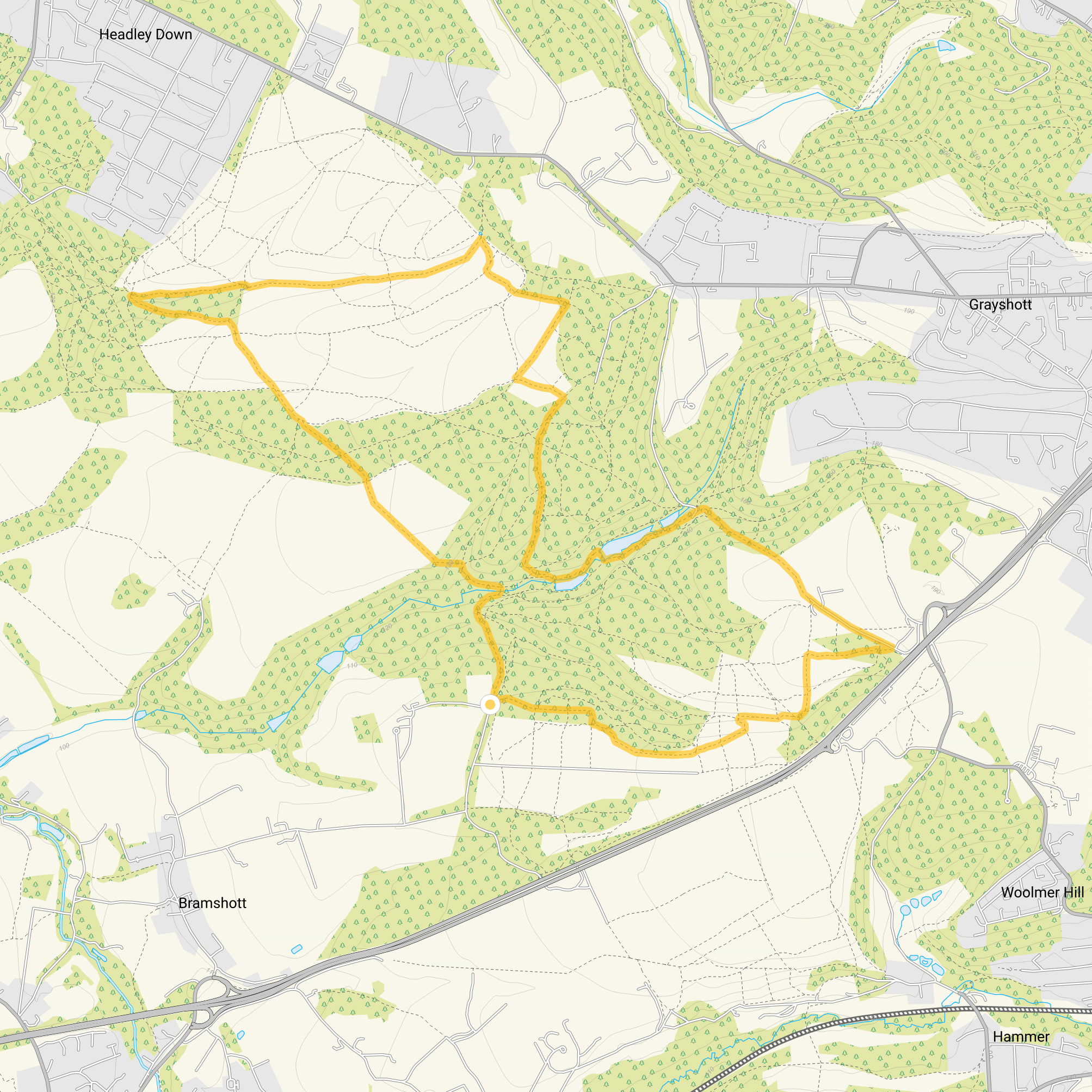 Route map for Bramshott Common Walk 3, a 6 mile circular walk in Surrey