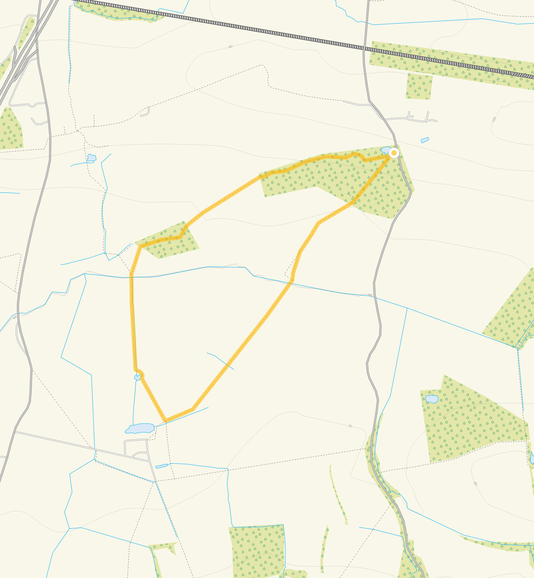 Route map for Bransland Woods Walk, a 1.75 mile circular walk in Surrey