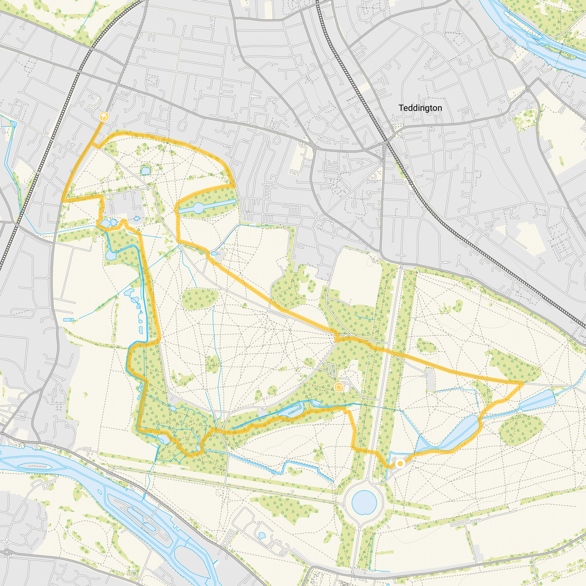 Route map for Bushy Park Walk 3, a 5.25 mile circular walk in Surrey