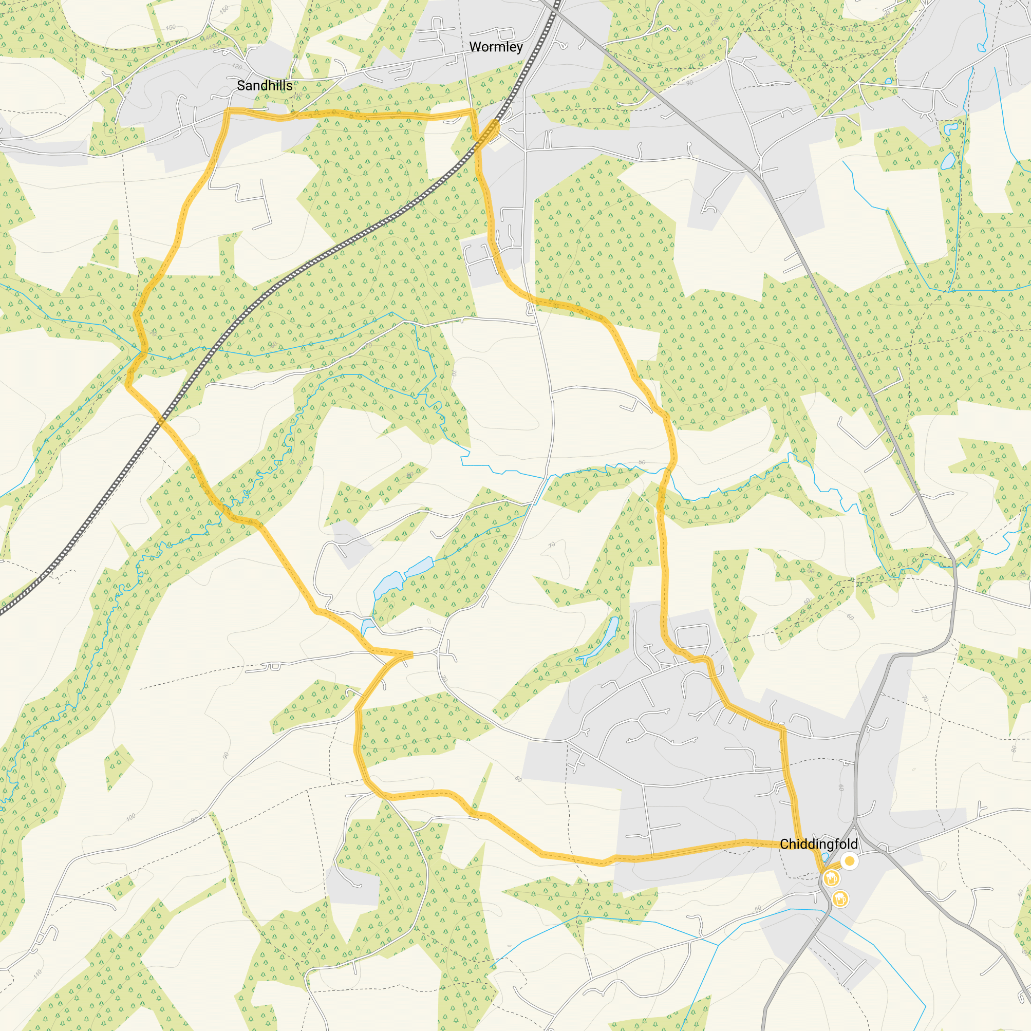 Route map for Chiddinfold Walk, a 5.5 mile circular walk in Surrey