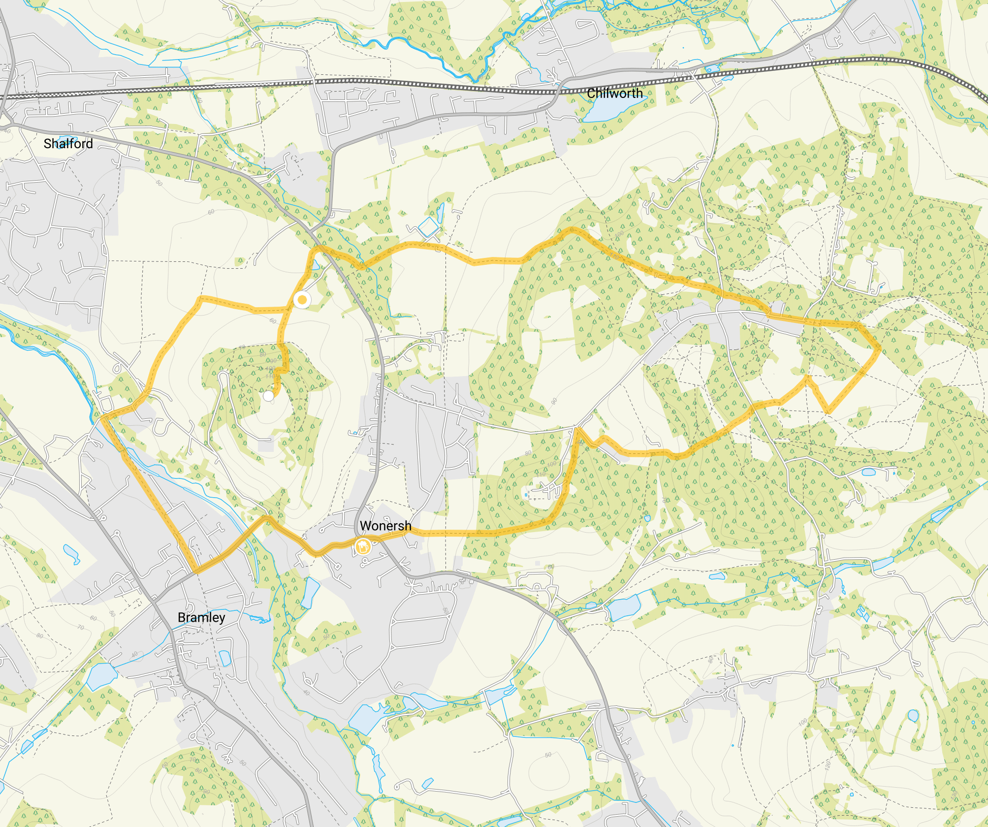 Route map for Chinthurst Hill Walk 2, a 6 mile circular walk in Surrey