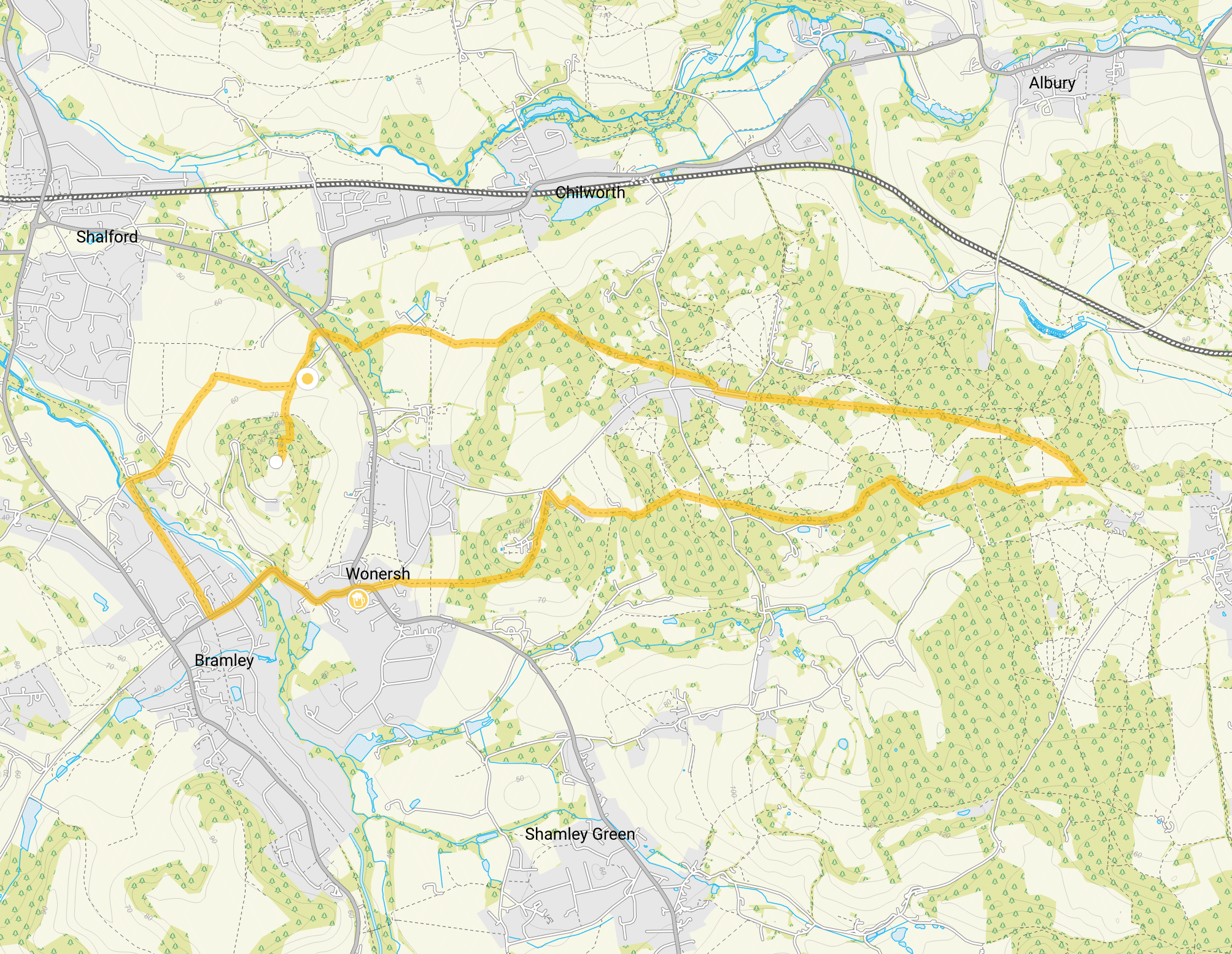 Route map for Chinthurst Hill Walk 3, a 7.5 mile circular walk in Surrey