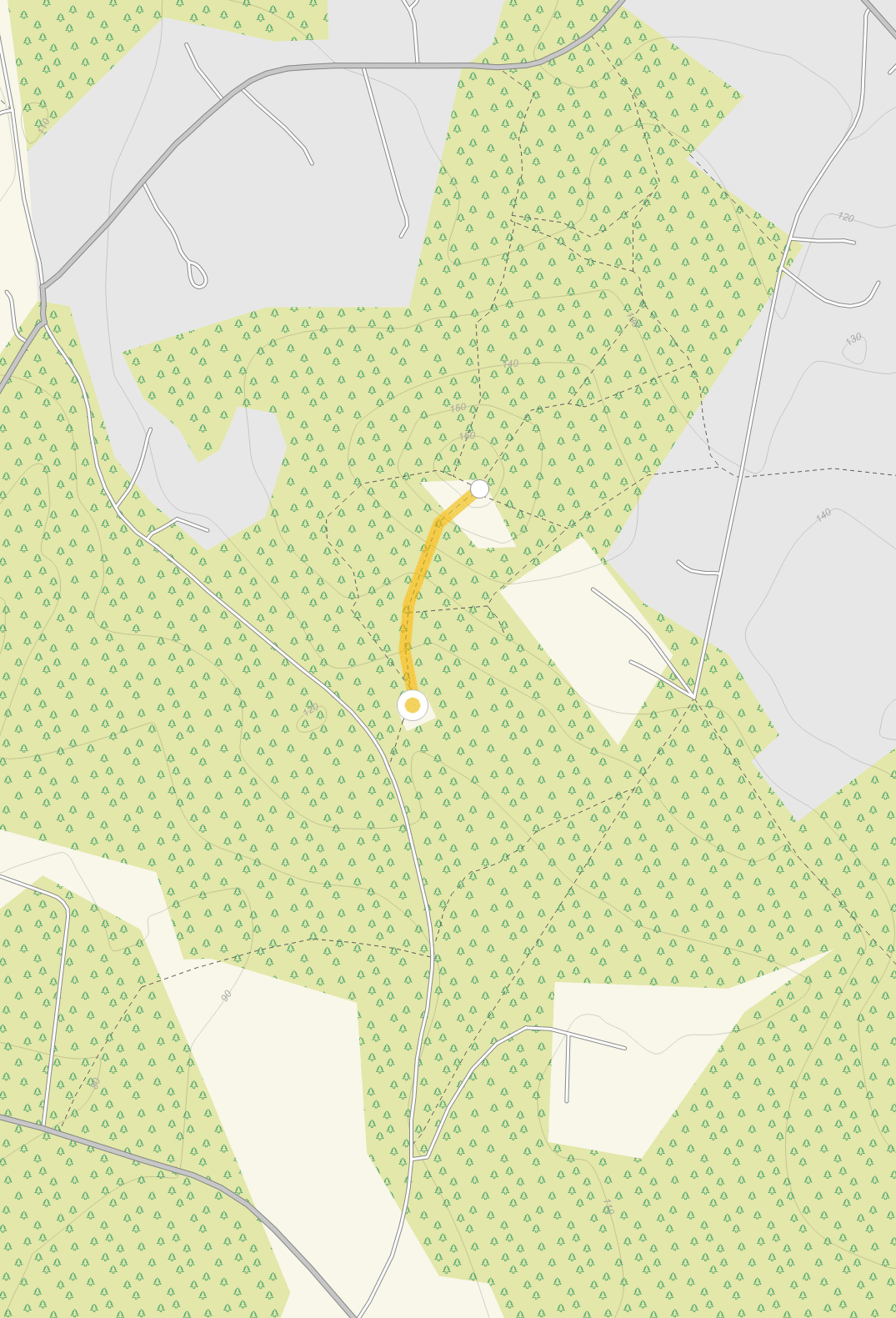 Route map for Crooksbury Hill Walk, a 0.25 mile circular walk in Surrey