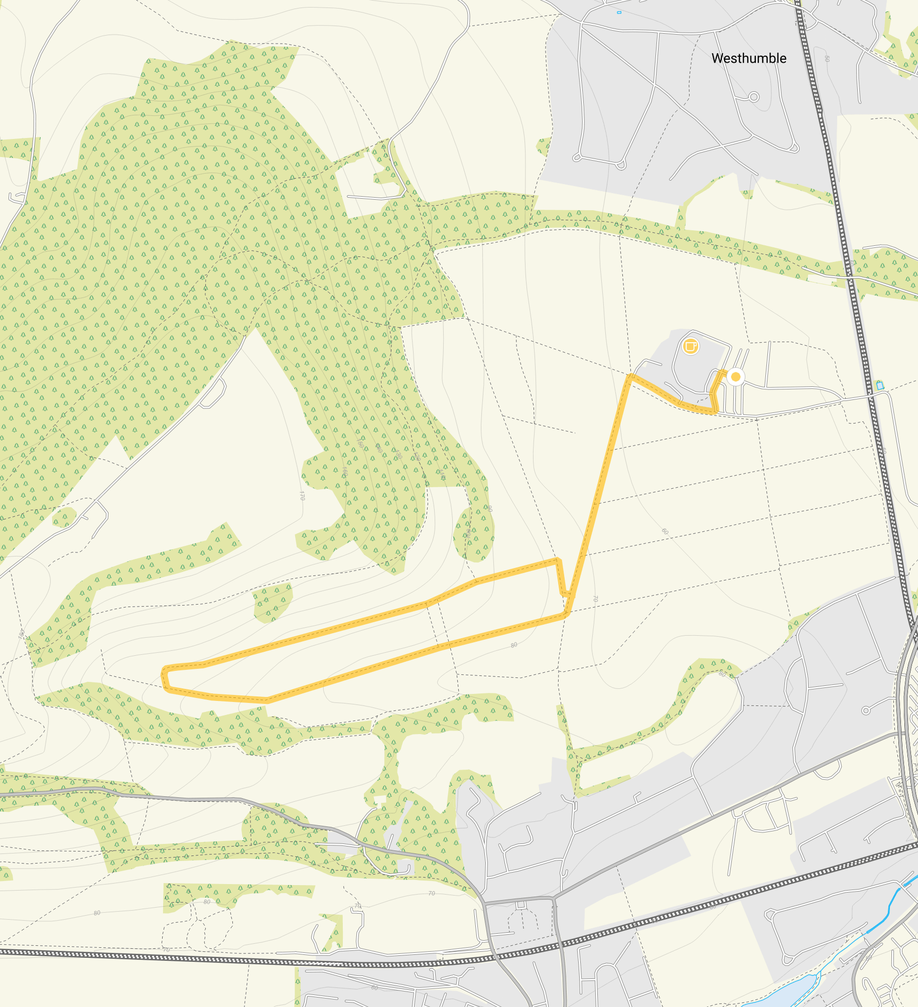 Route map for Denbies Wine Estate Walk 1, a 2 mile circular walk in Surrey