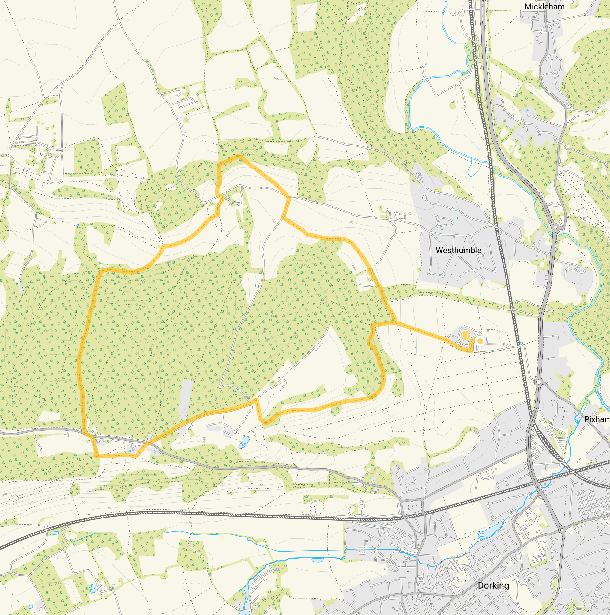 Route map for Denbies Wine Estate Walk 3, a 5.5 mile circular walk in Surrey