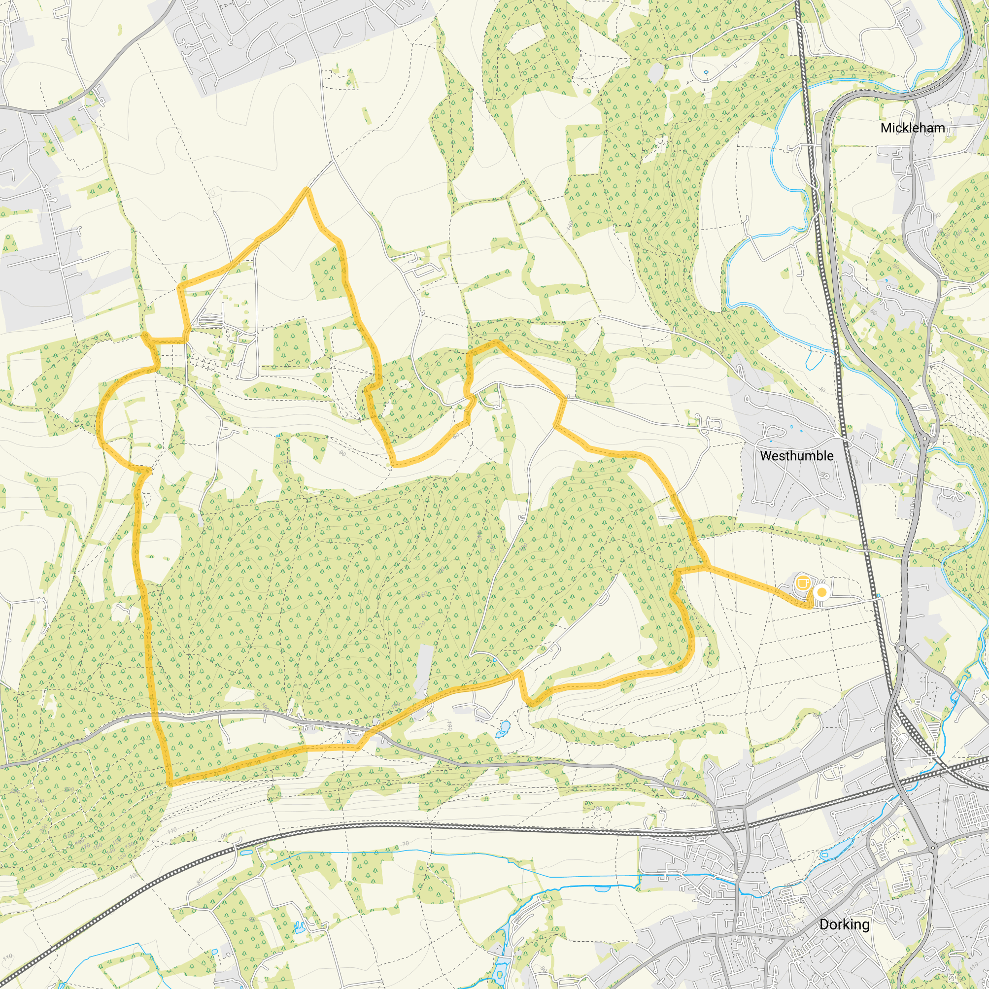 Route map for Denbies Wine Estate Walk 5, an 8.25 mile circular walk in Surrey