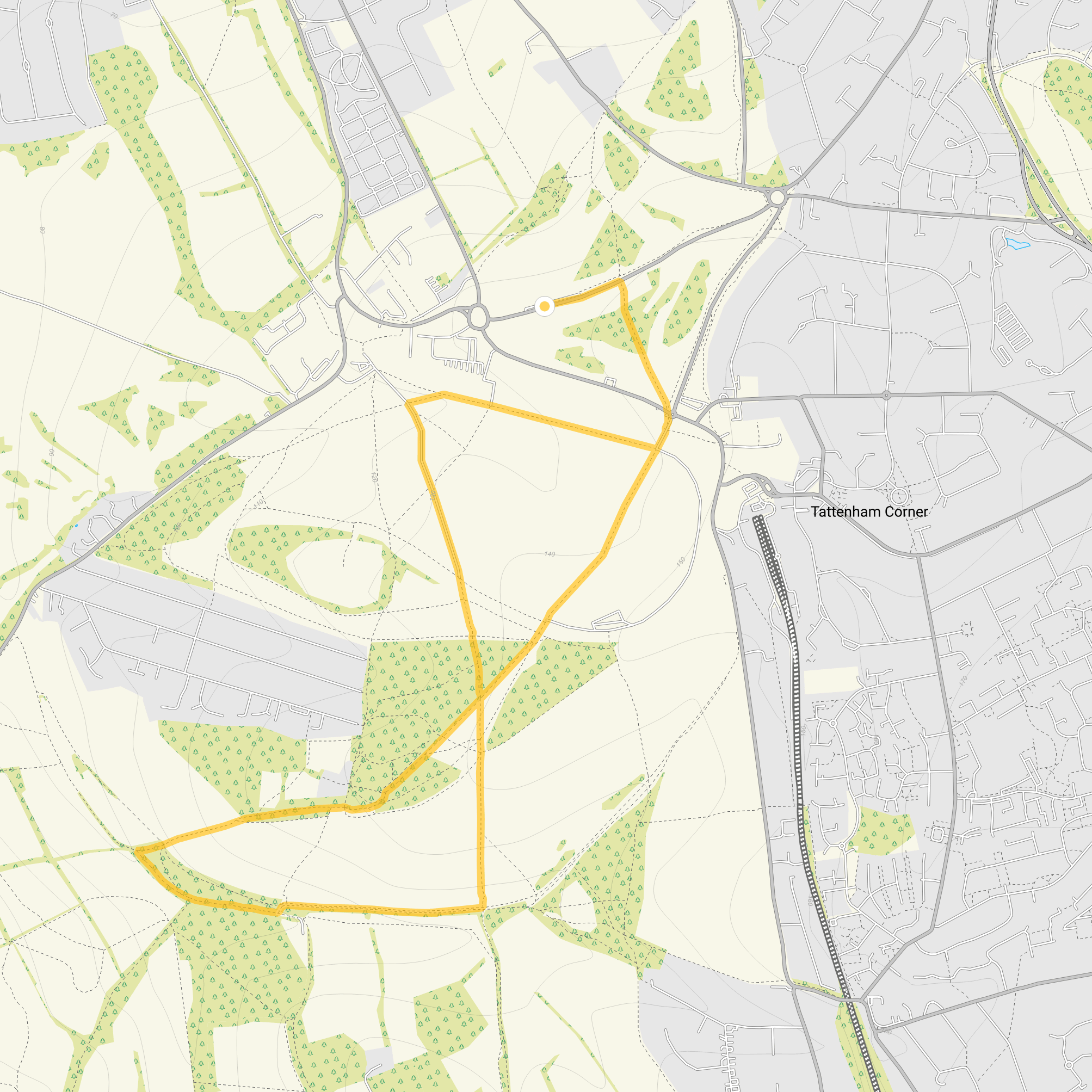 Route map for Epsom Downs Walk 2, a 3.5 mile circular walk in Surrey