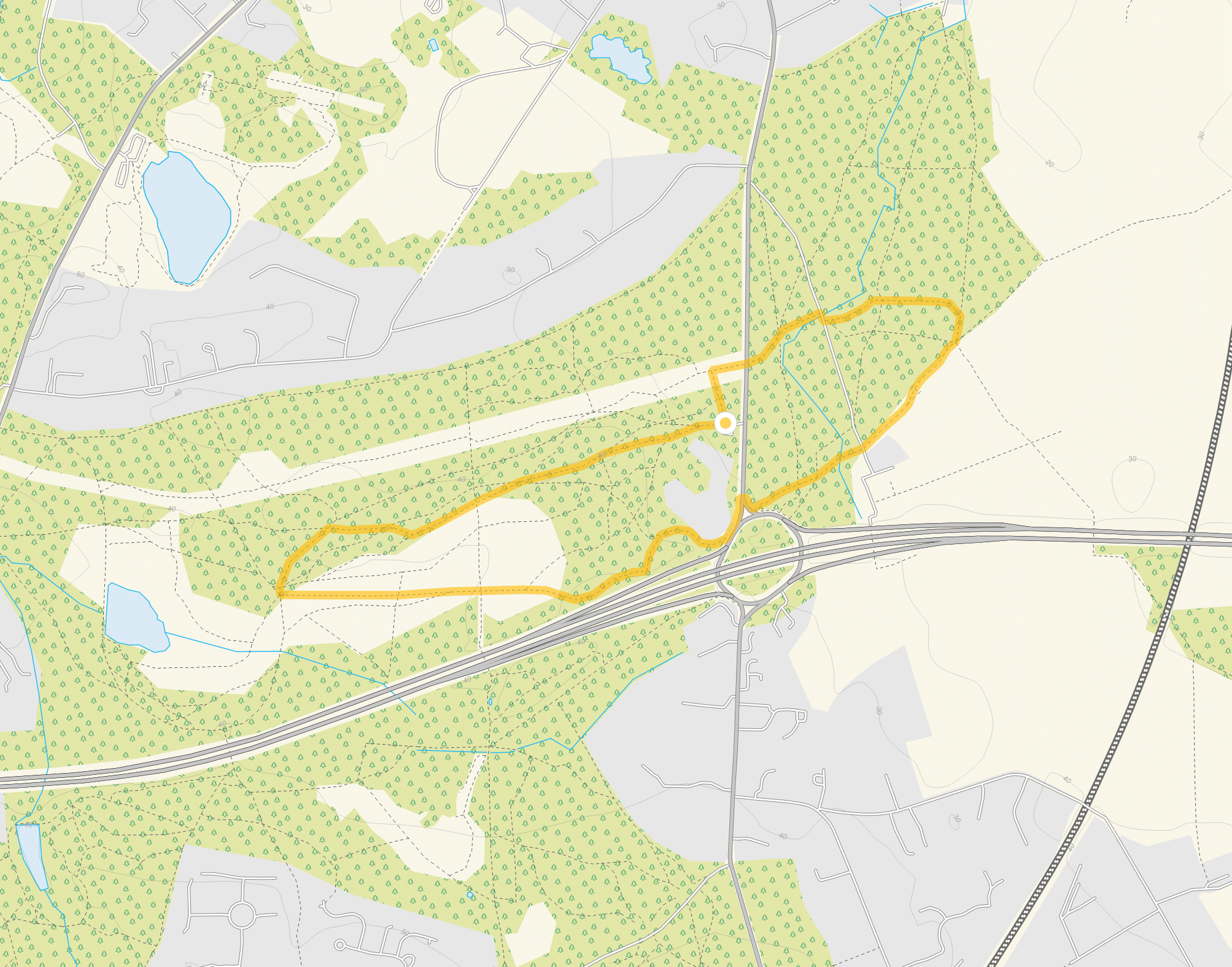 Route map for Esher Common Walk 1, a 2.25 mile circular walk in Surrey