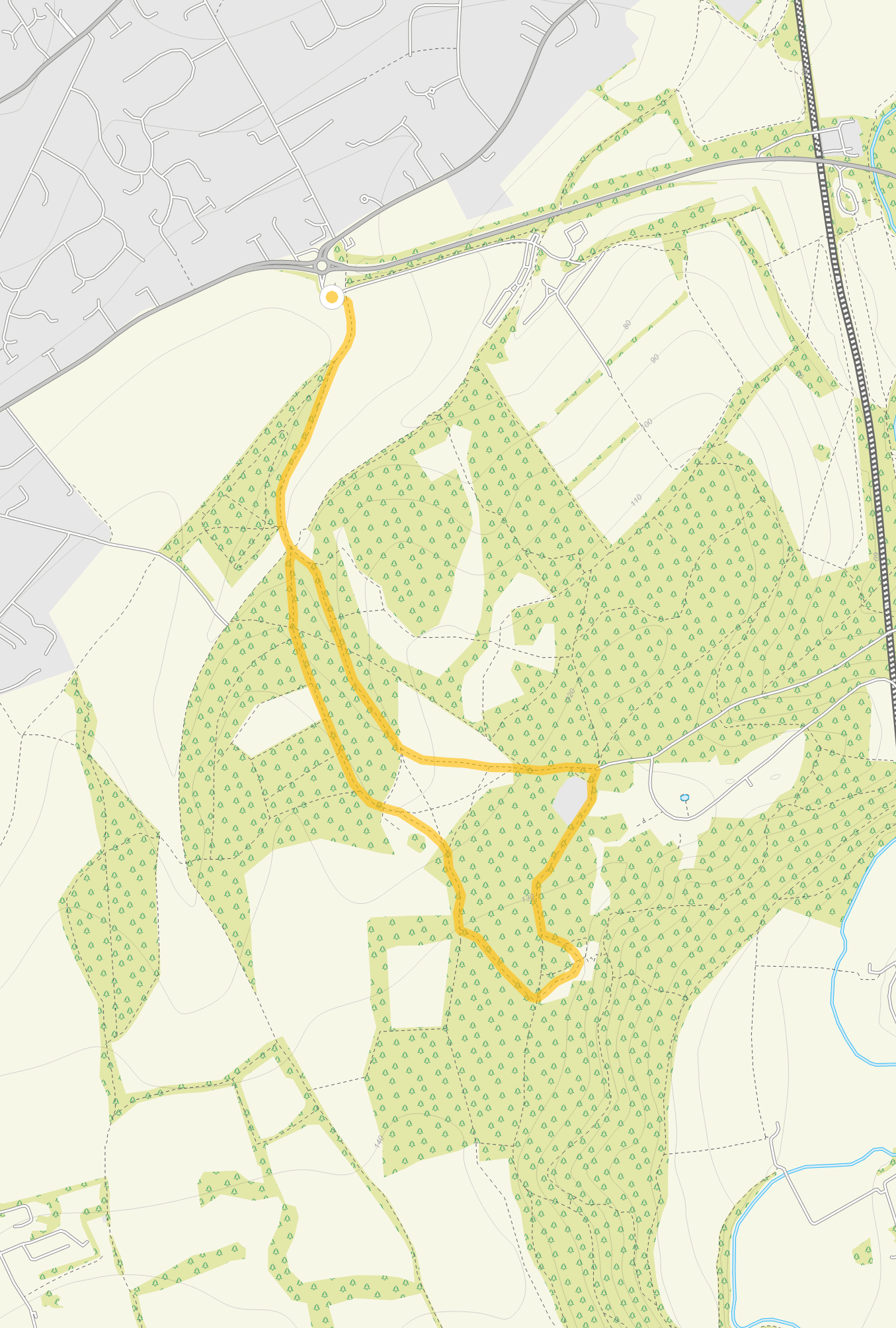 Route map for Fetcham Downs Walk 1, a 2.5 mile circular walk in Surrey
