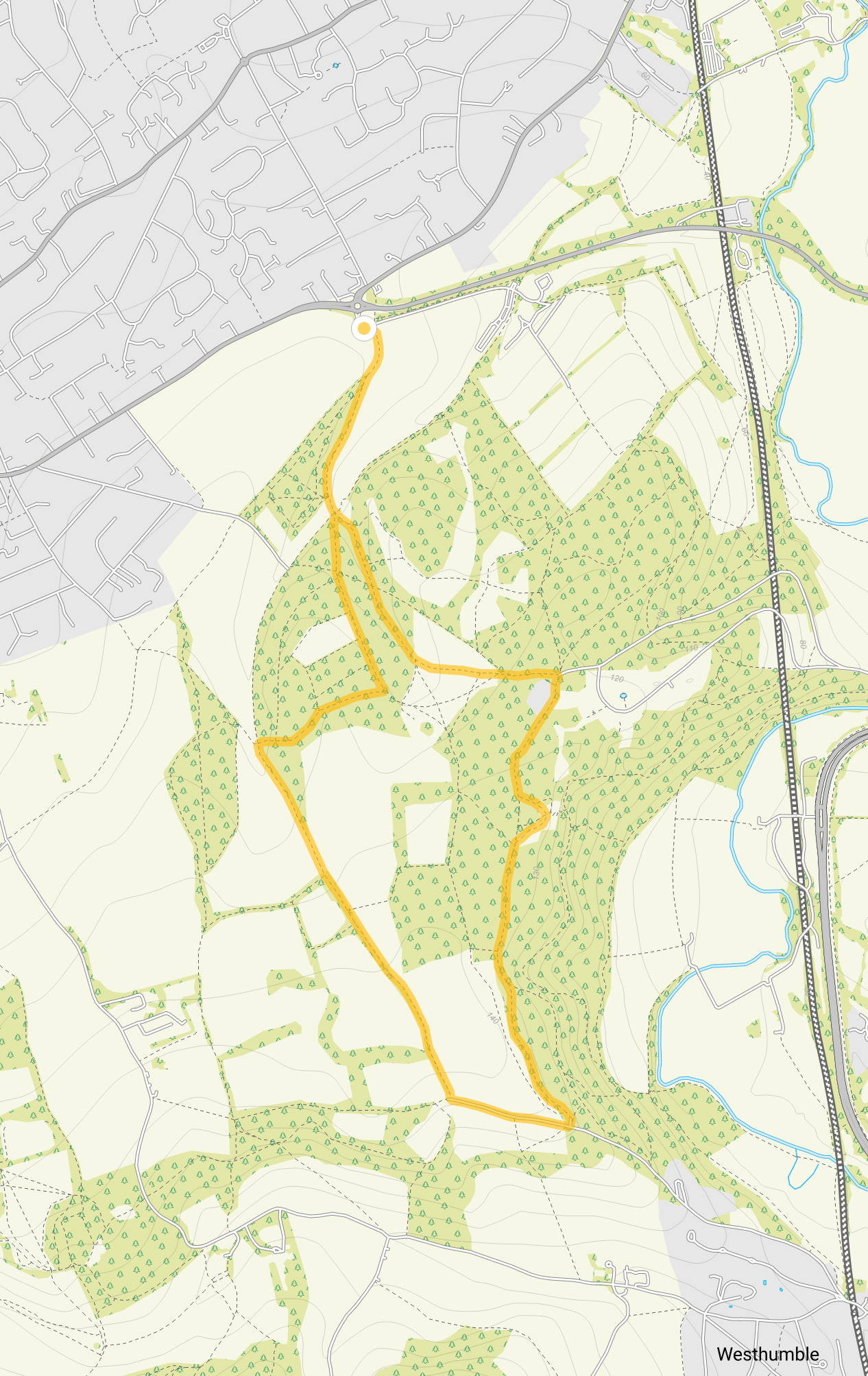 Route map for Fetcham Downs Walk 2, a 3.75 mile circular walk in Surrey