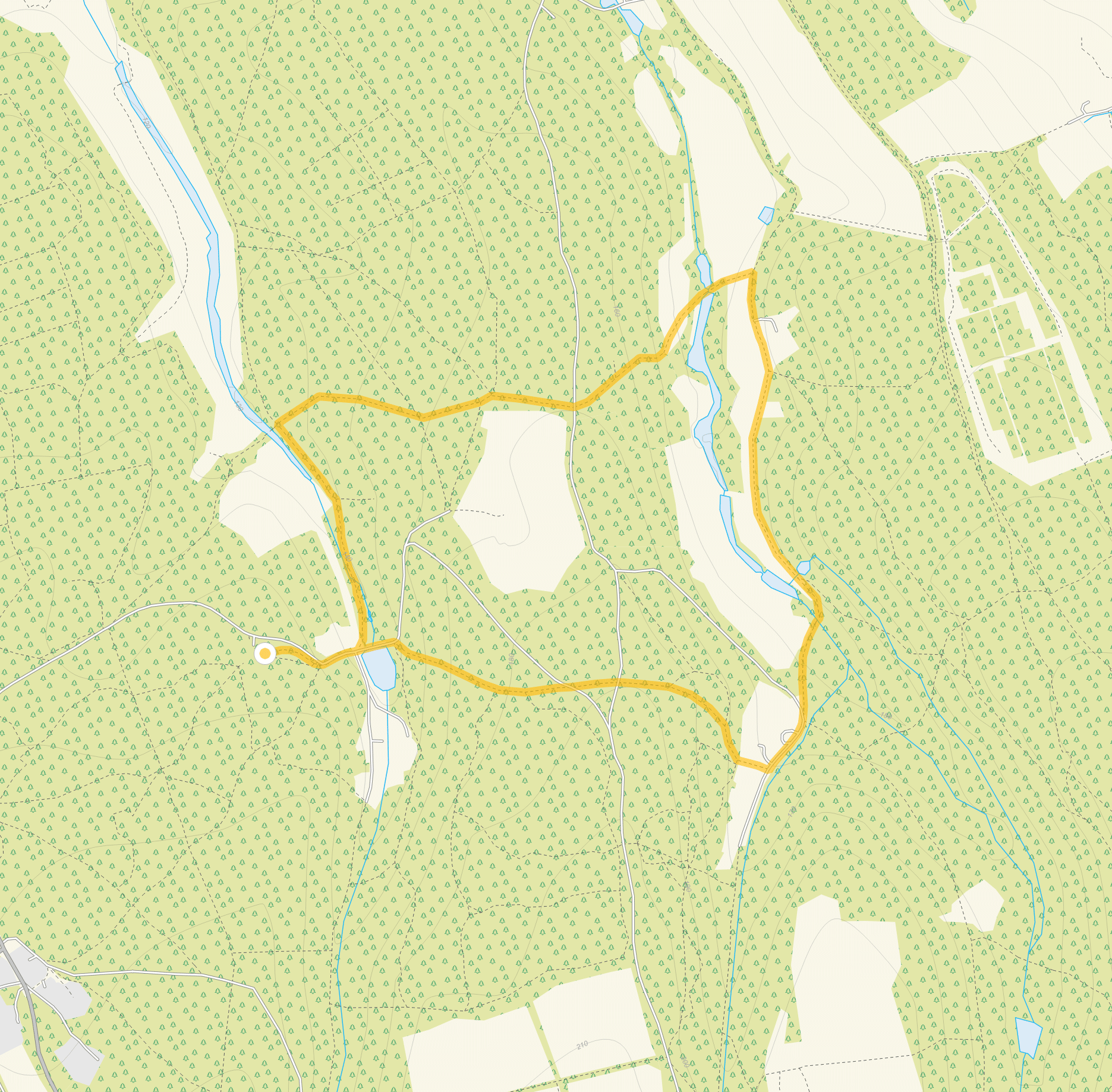 Route map for Friday Street Walk 1, a 2.25 mile circular walk in Surrey