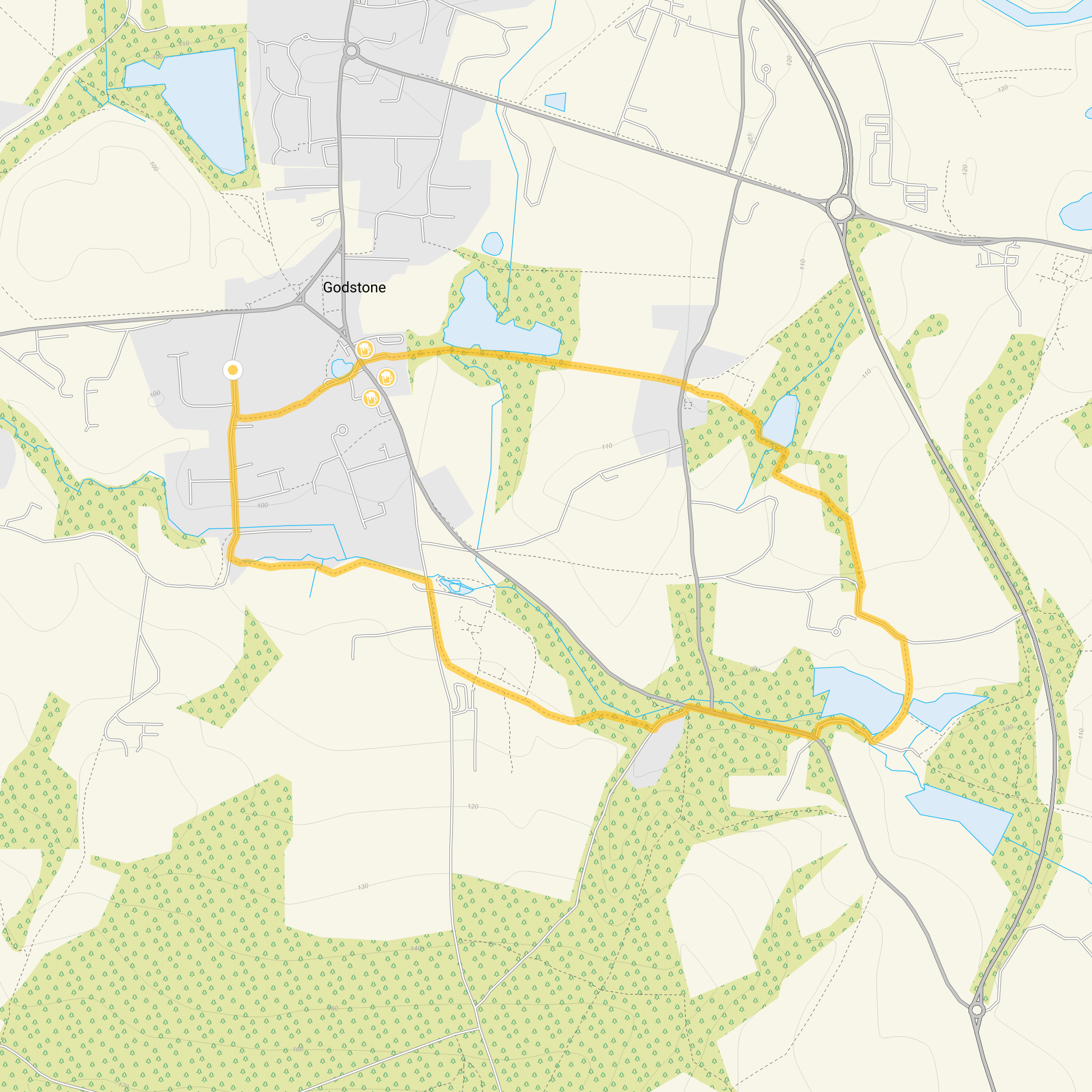 Route map for Godstone Walk 1, a 2.5 mile circular walk in Surrey