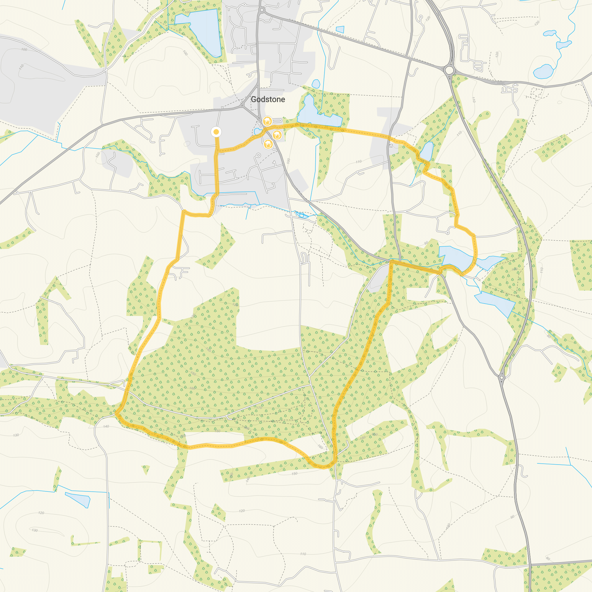 Route map for Godstone Walk 2, a 4 mile circular walk in Surrey
