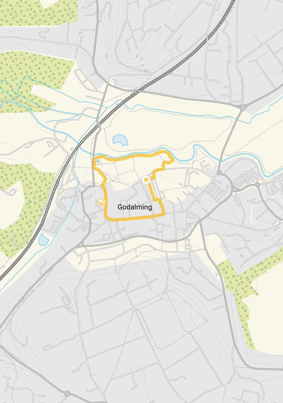 Route map for Godalming Walk 1, a 0.75 mile circular walk in Surrey