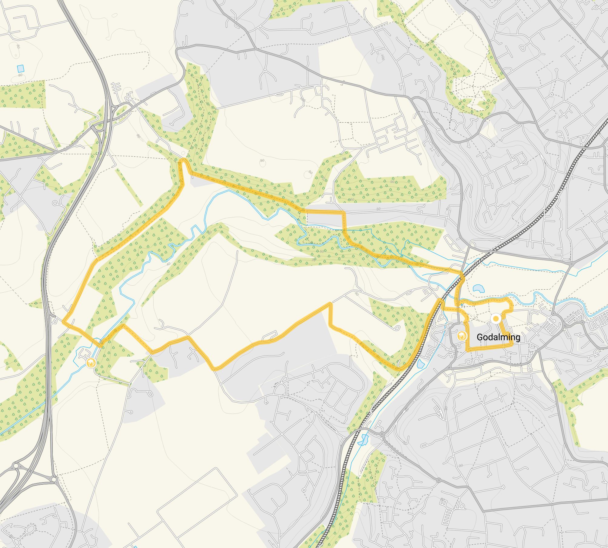 Route map for Godalming Walk 2, a 4.75 mile circular walk in Surrey