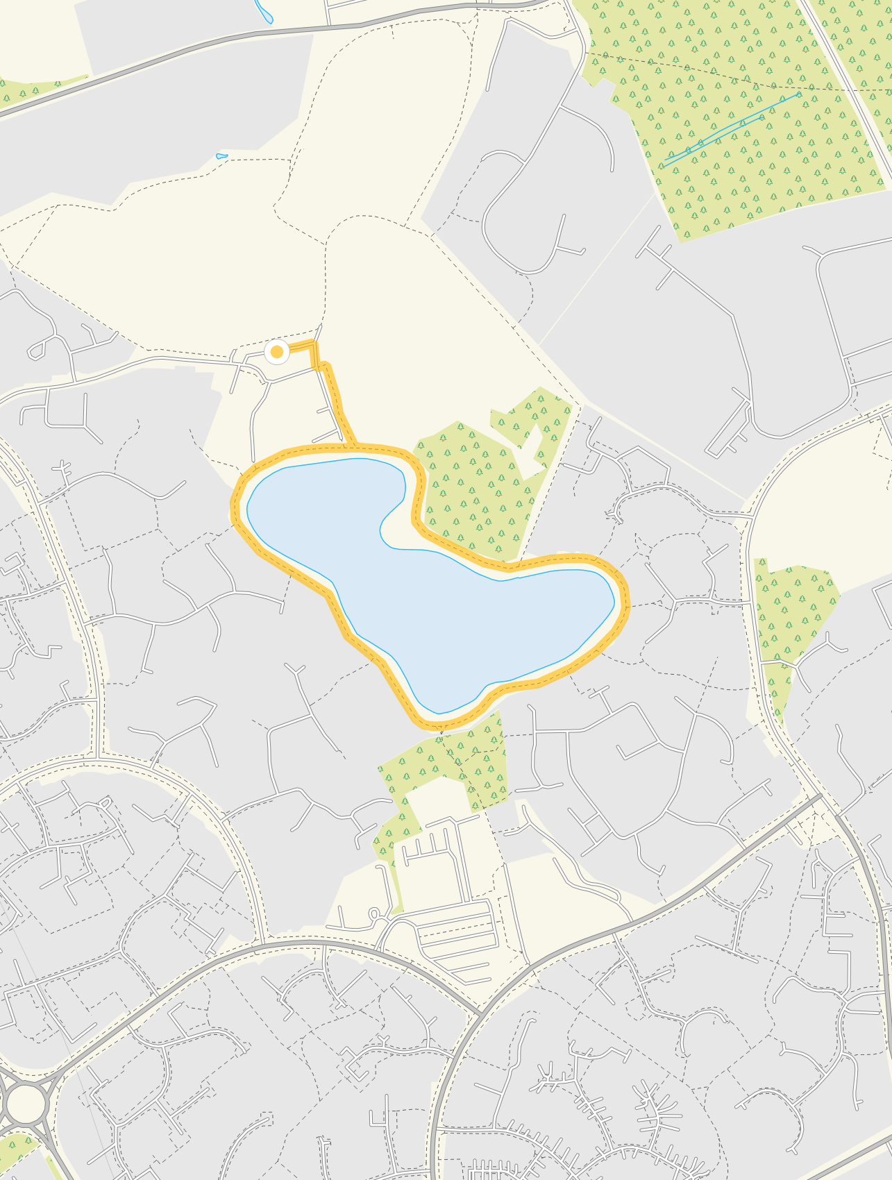 Route map for Goldsworth Park Walk, a 1 mile circular walk in Surrey