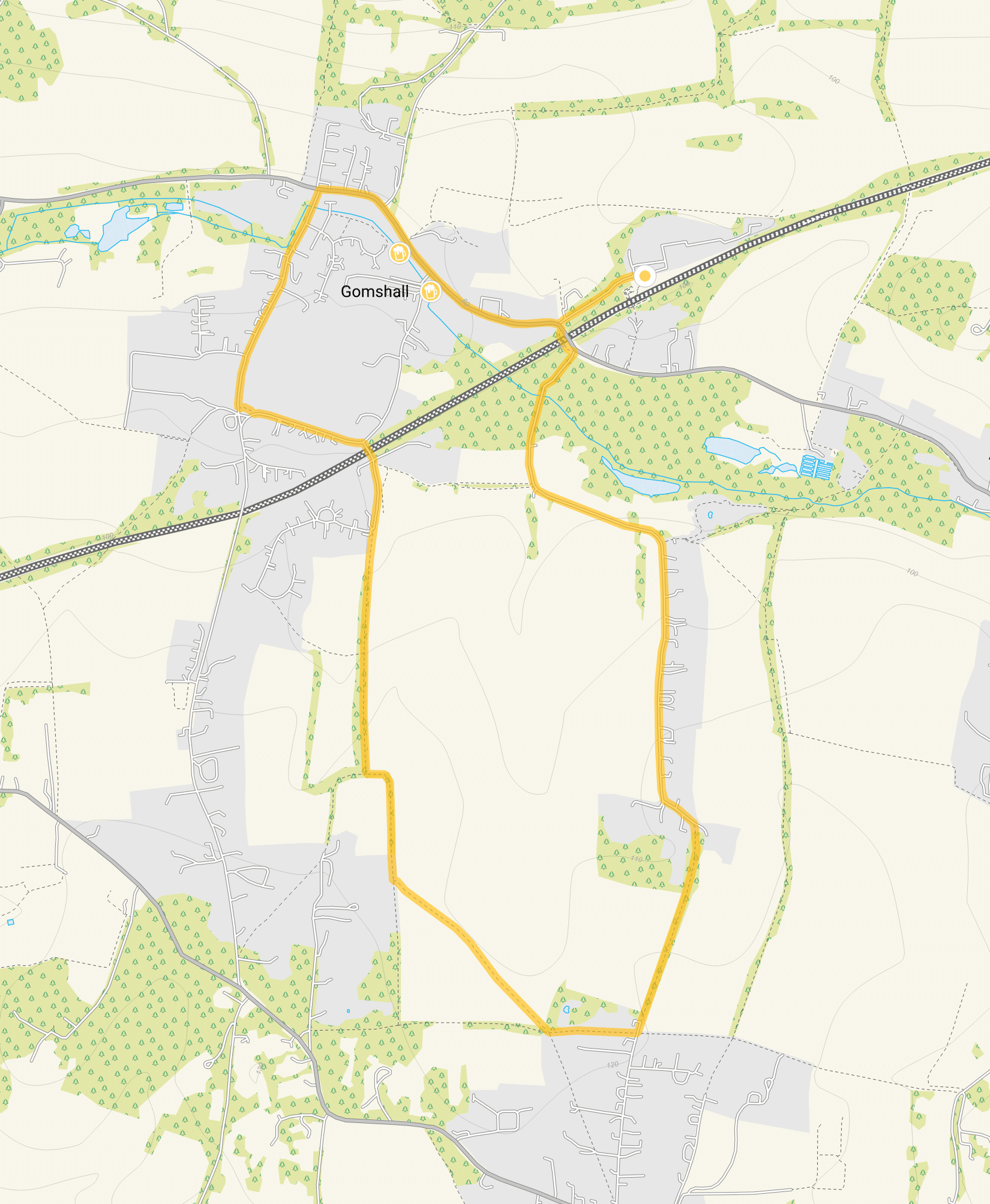 Route map for Gomshall Walk 1, a 2.75 mile circular walk in Surrey