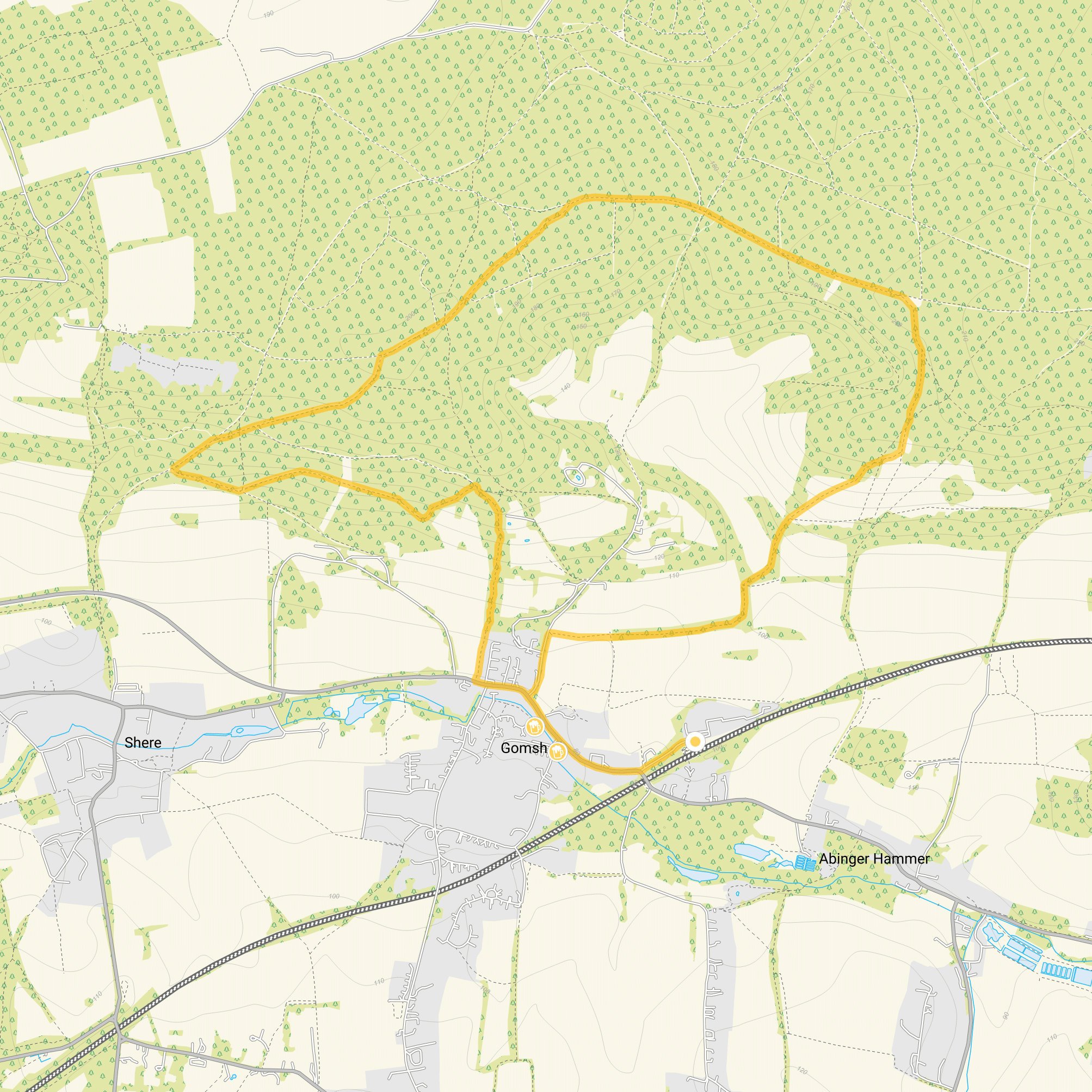 Route map for Gomshall Walk 2, a 4.25 mile circular walk in Surrey