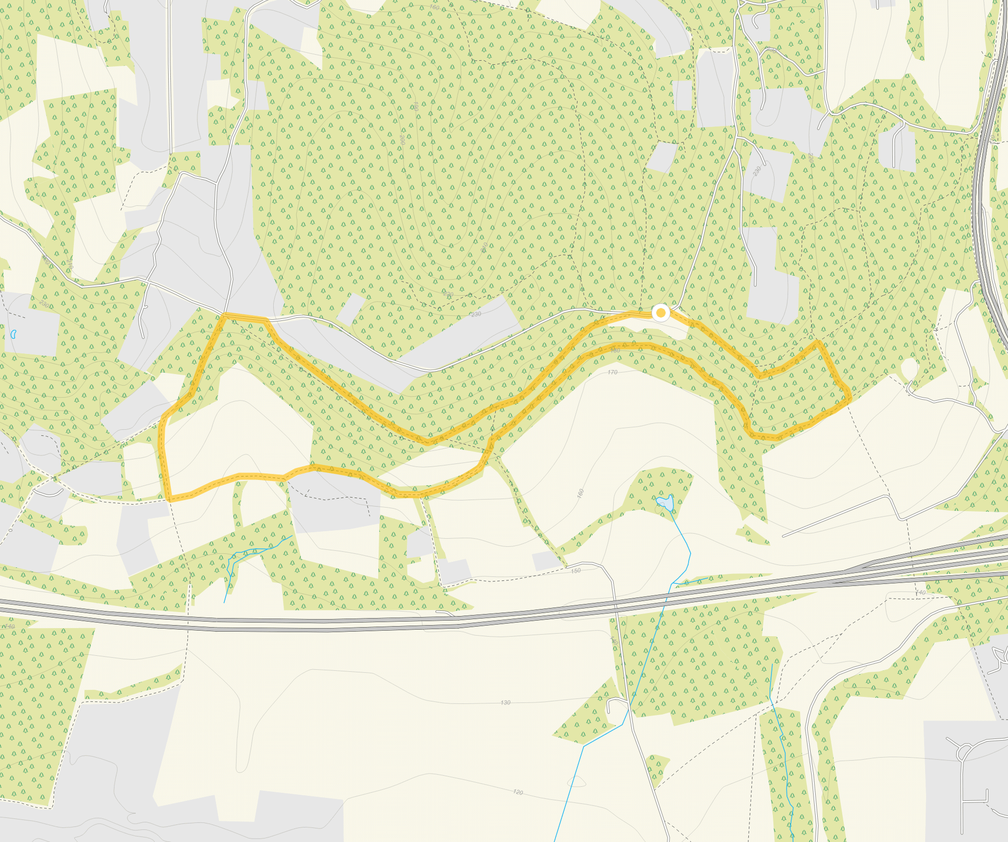Route map for Gravelly Hill Common Walk 1, a 2.25 mile circular walk in Surrey